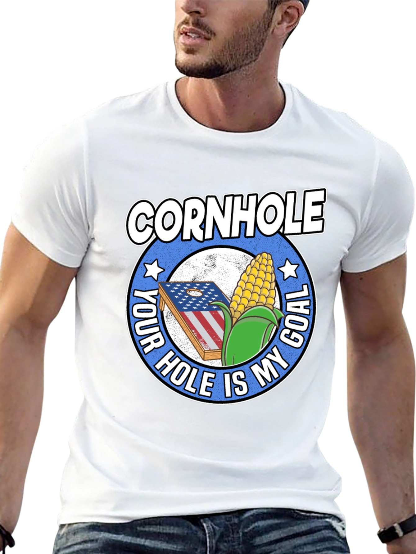 Black Funny Cornhole T-Shirt: Your Hole Is My Goal Tee view 13