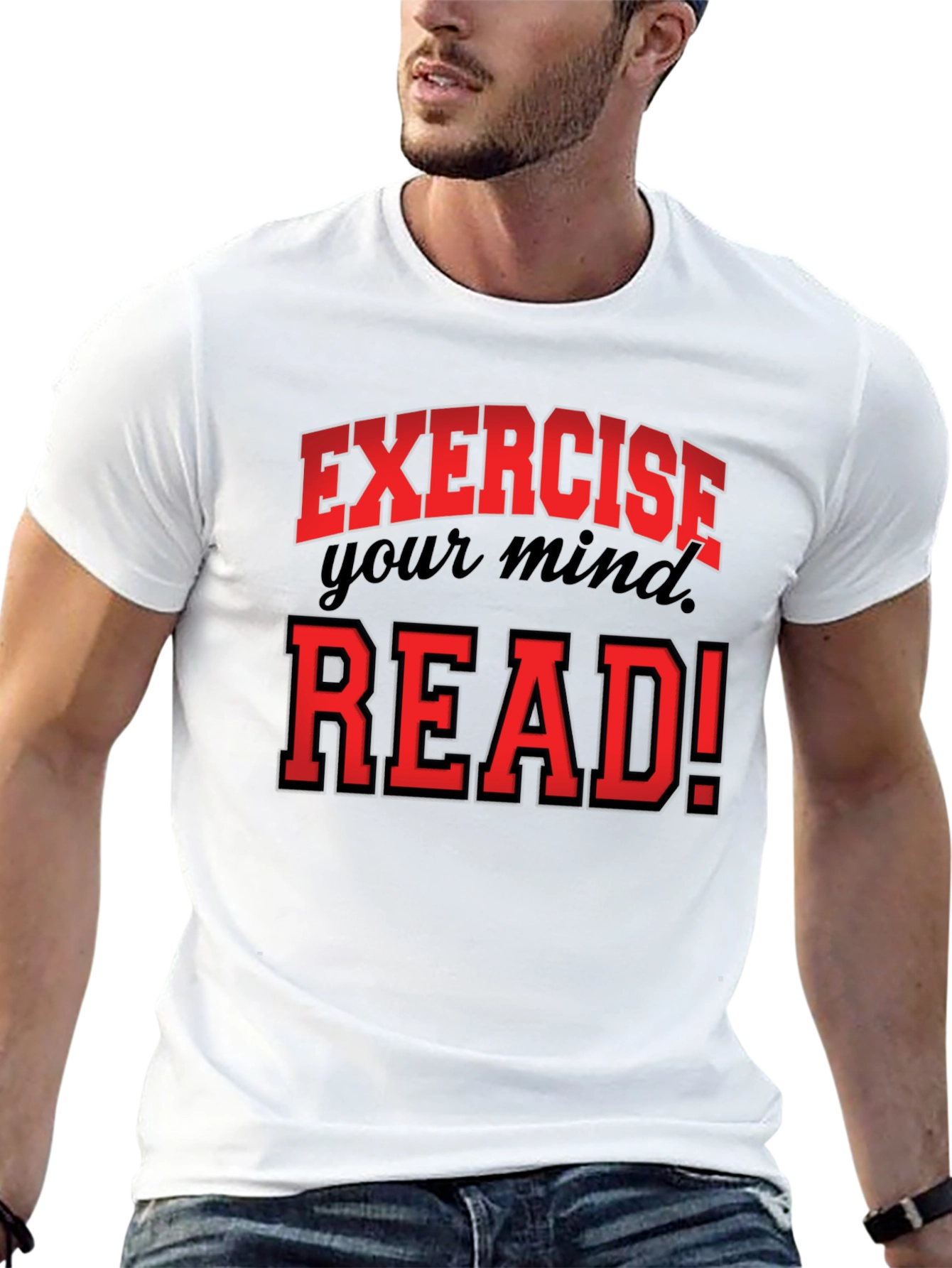 Black Exercise Your Mind, Read! Graphic T-Shirt view 13