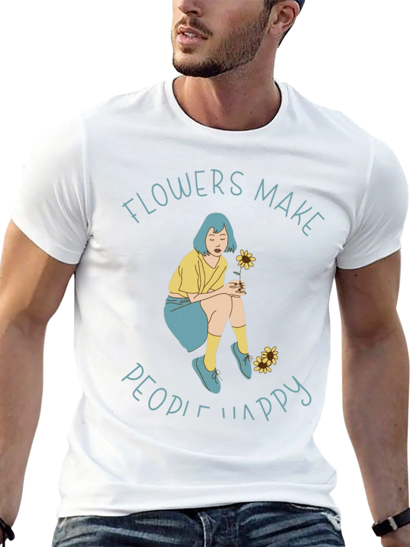 Black Flowers Make People Happy Graphic Tee view 13