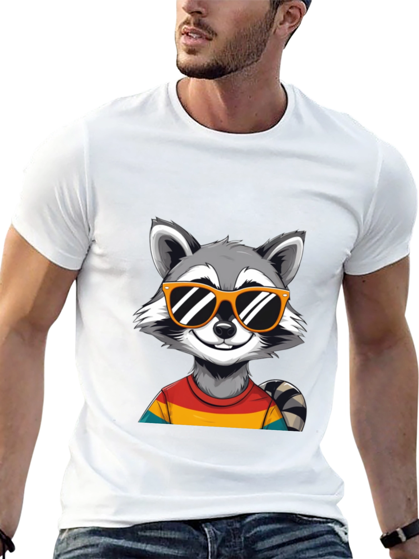 Black Cool Raccoon T-Shirt - Fun Graphic Tee view 13