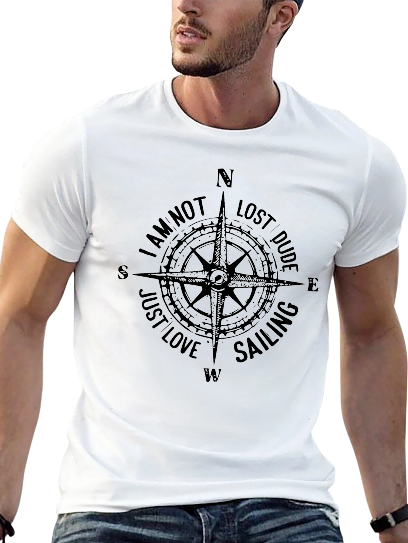 Black Nautical Compass T-Shirt - Not Lost, Just Love Sailing view 13