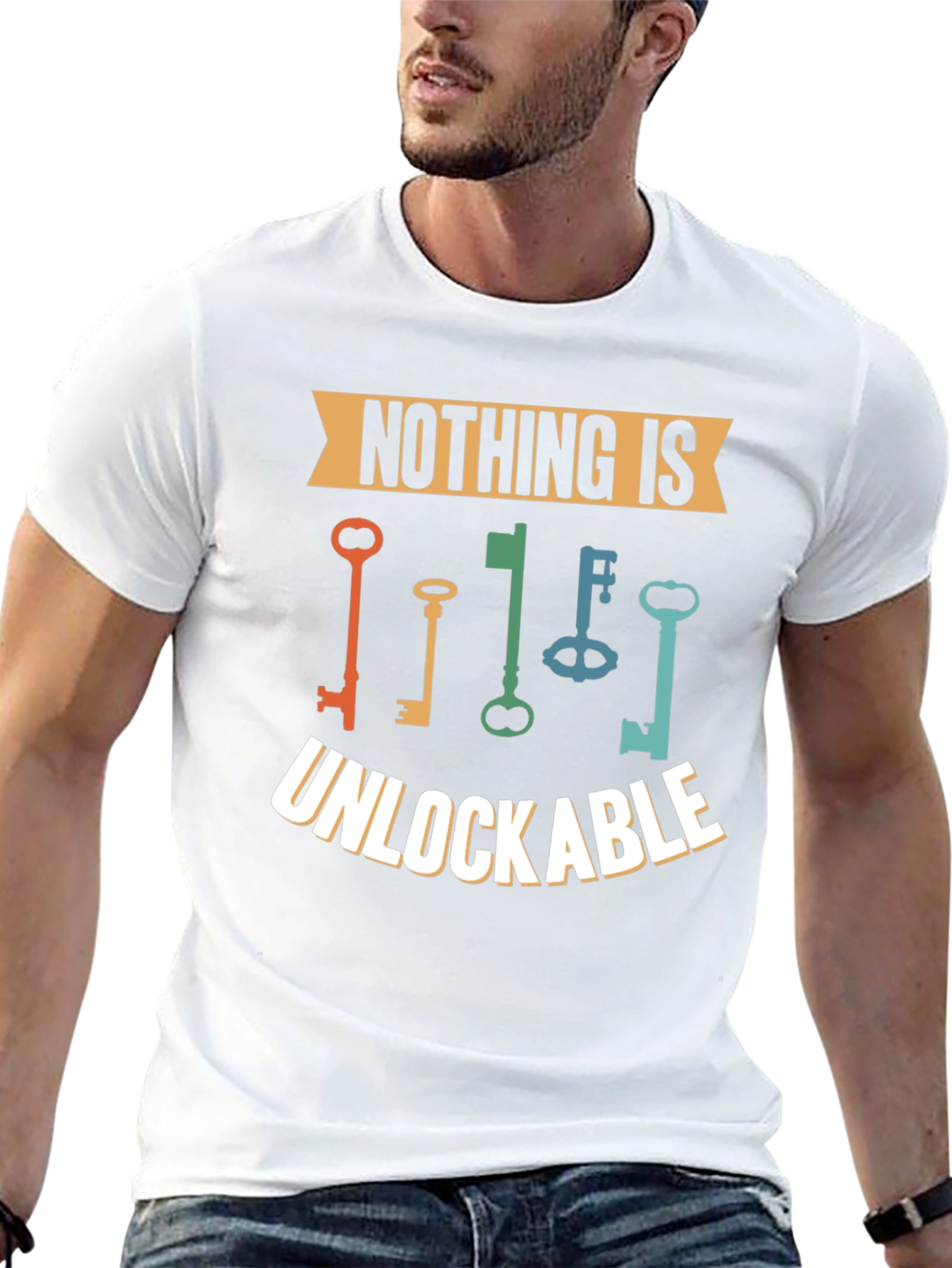 Black Nothing is Unlockable Graphic T-Shirt view 13