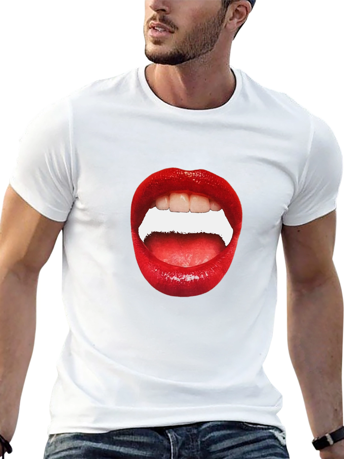Black Bold Lip Graphic Tee - Black Unisex T-Shirt view 13