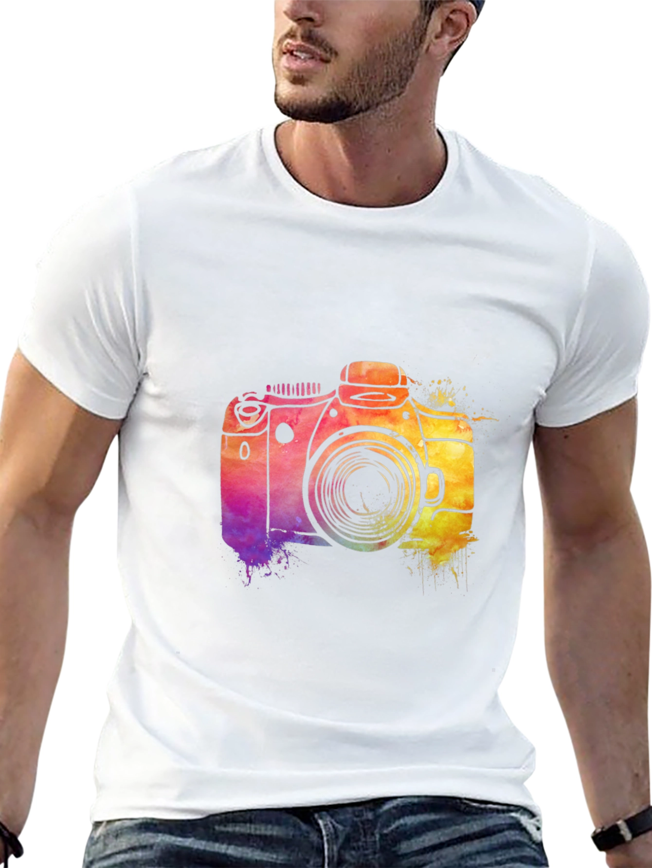 Black Watercolor Camera Graphic T-Shirt view 13