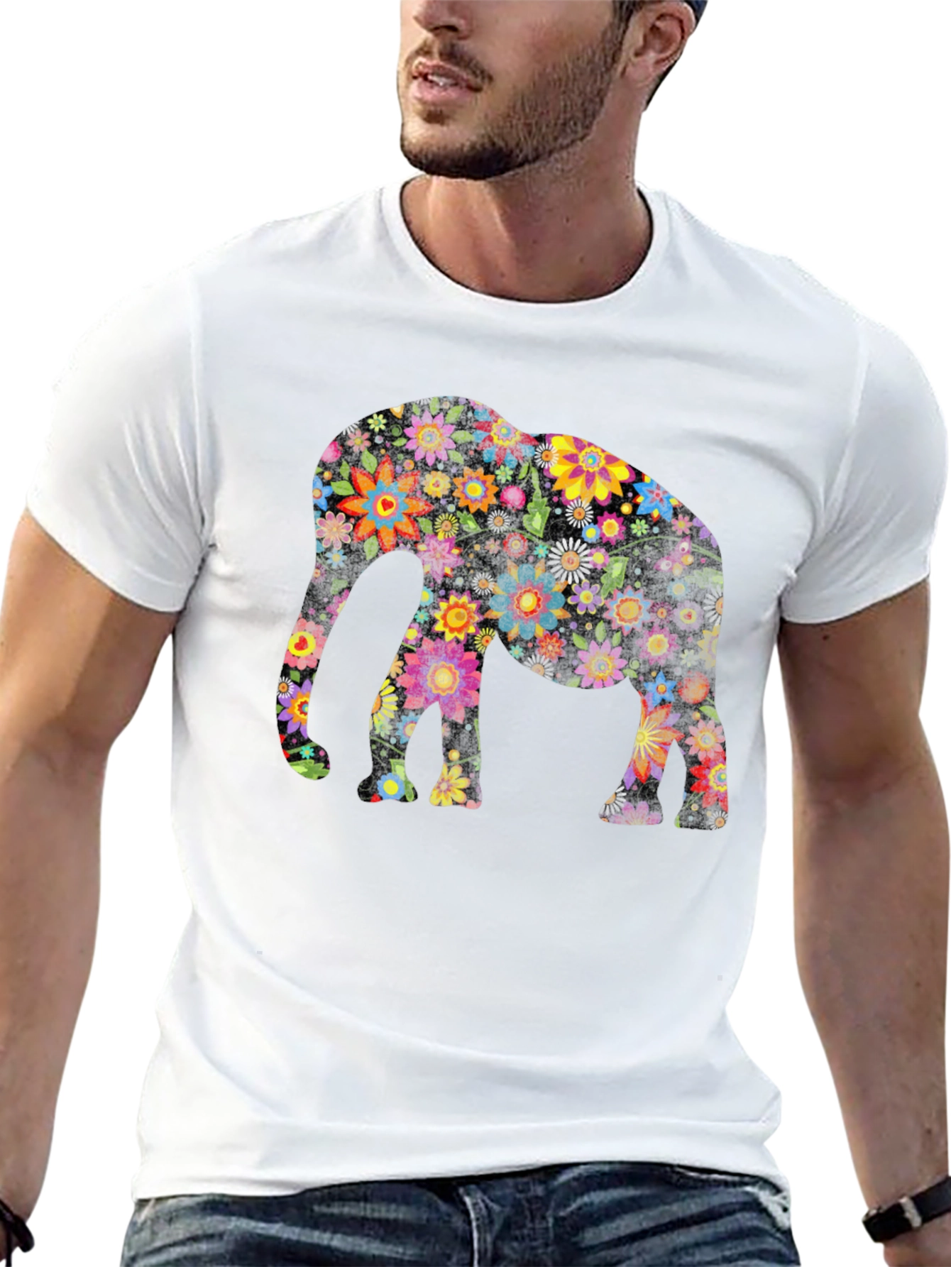 Black Floral Elephant Graphic Tee - Black Cotton Blend view 13