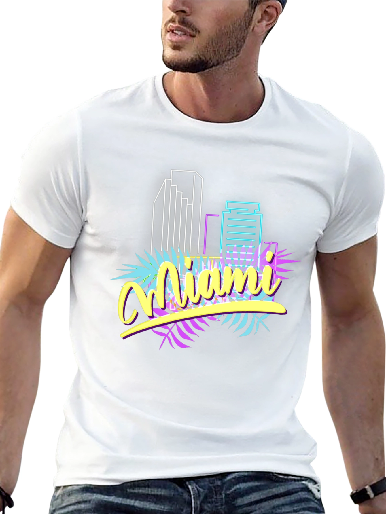 Black Miami Vice Style Graphic T-Shirt - Retro Neon Design view 13