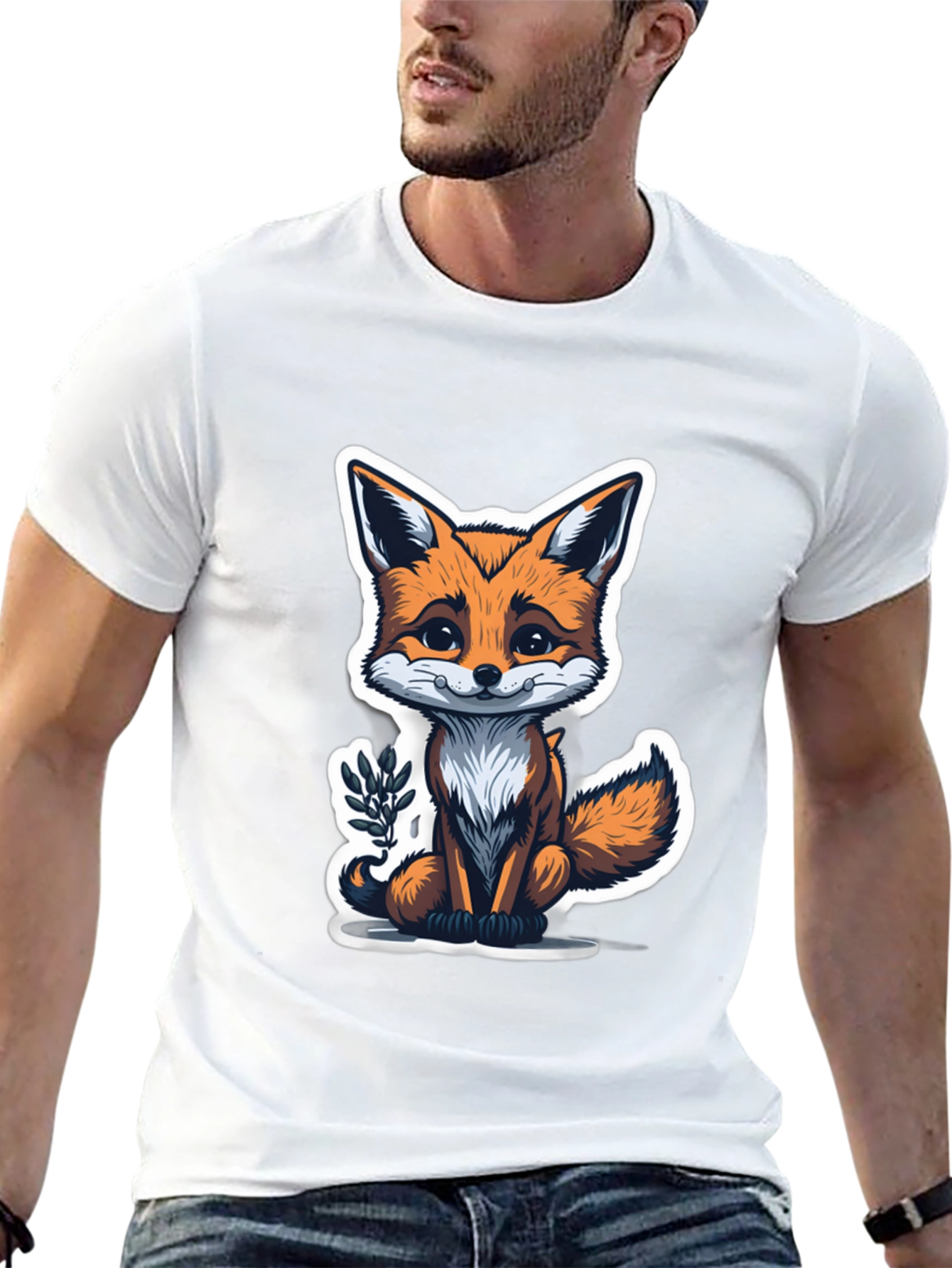 Black Cute Fox Graphic Tee - Soft Cotton Blend view 13