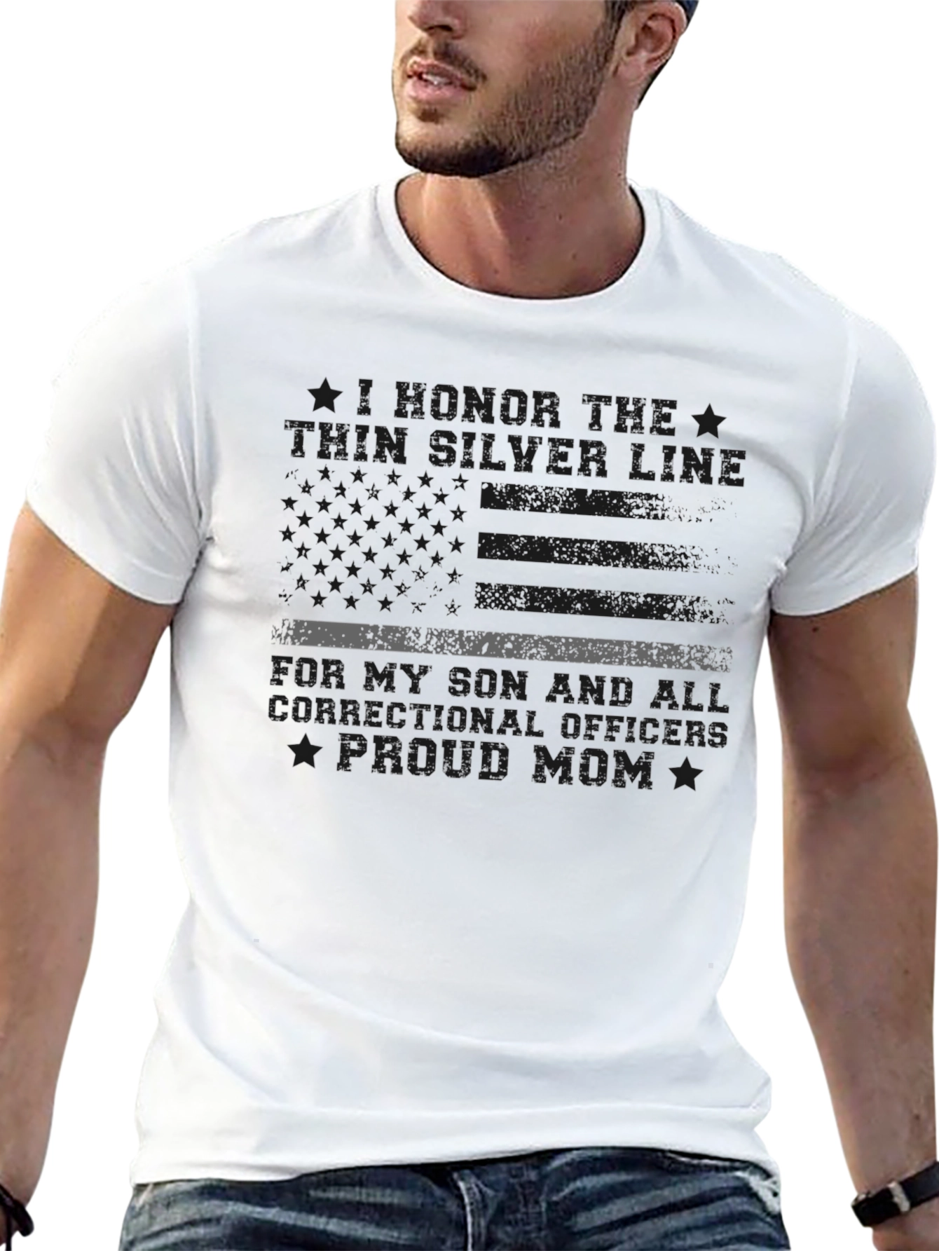 Black Thin Silver Line Proud Correction Officer Mom T-Shirt view 13