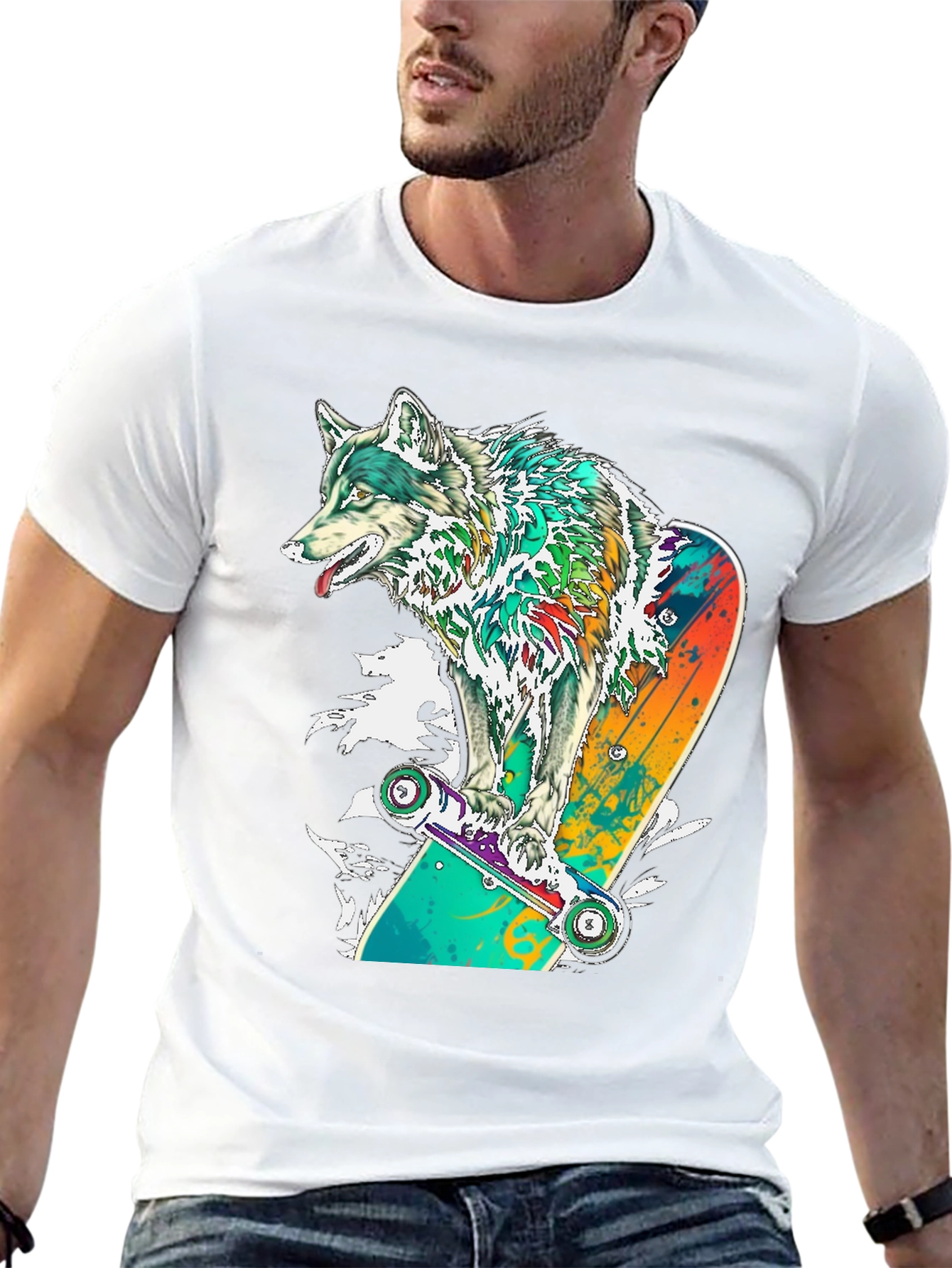 Black Wolf Skateboard Graphic T-Shirt view 13