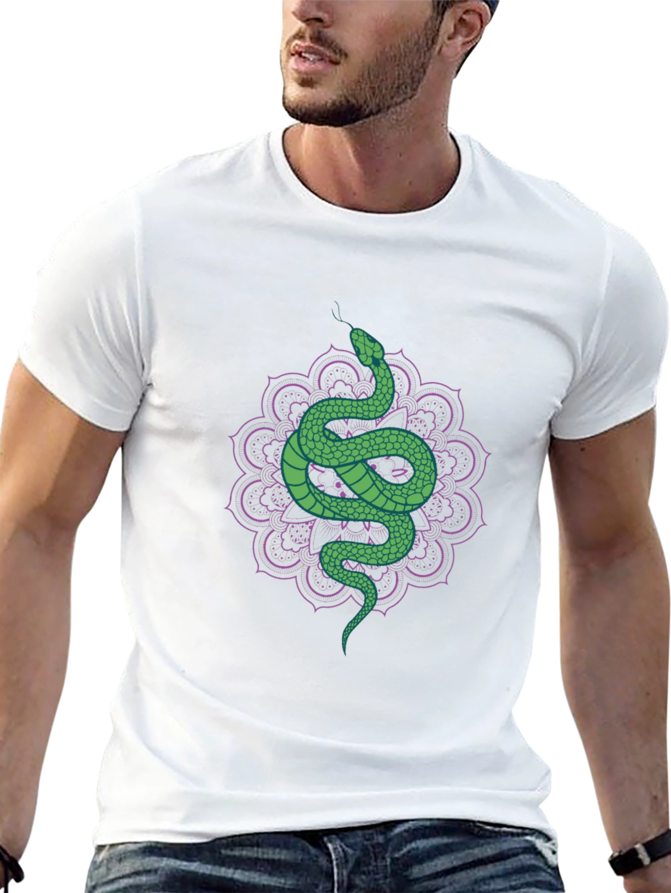 Black Snake Mandala Graphic Tee - Cool Serpent Design view 13
