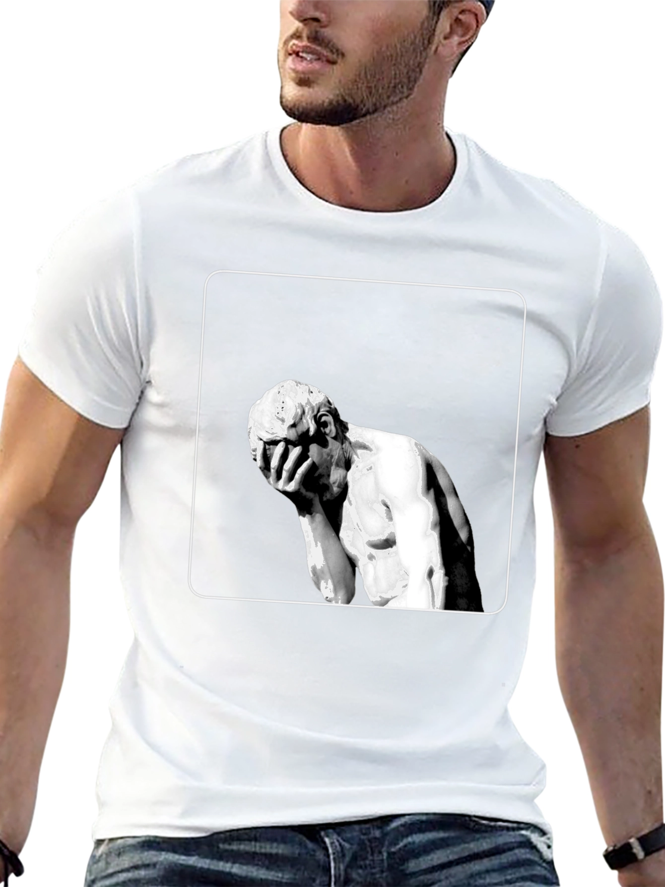 Black Modern Art Tee - Melancholy Statue Graphic view 13