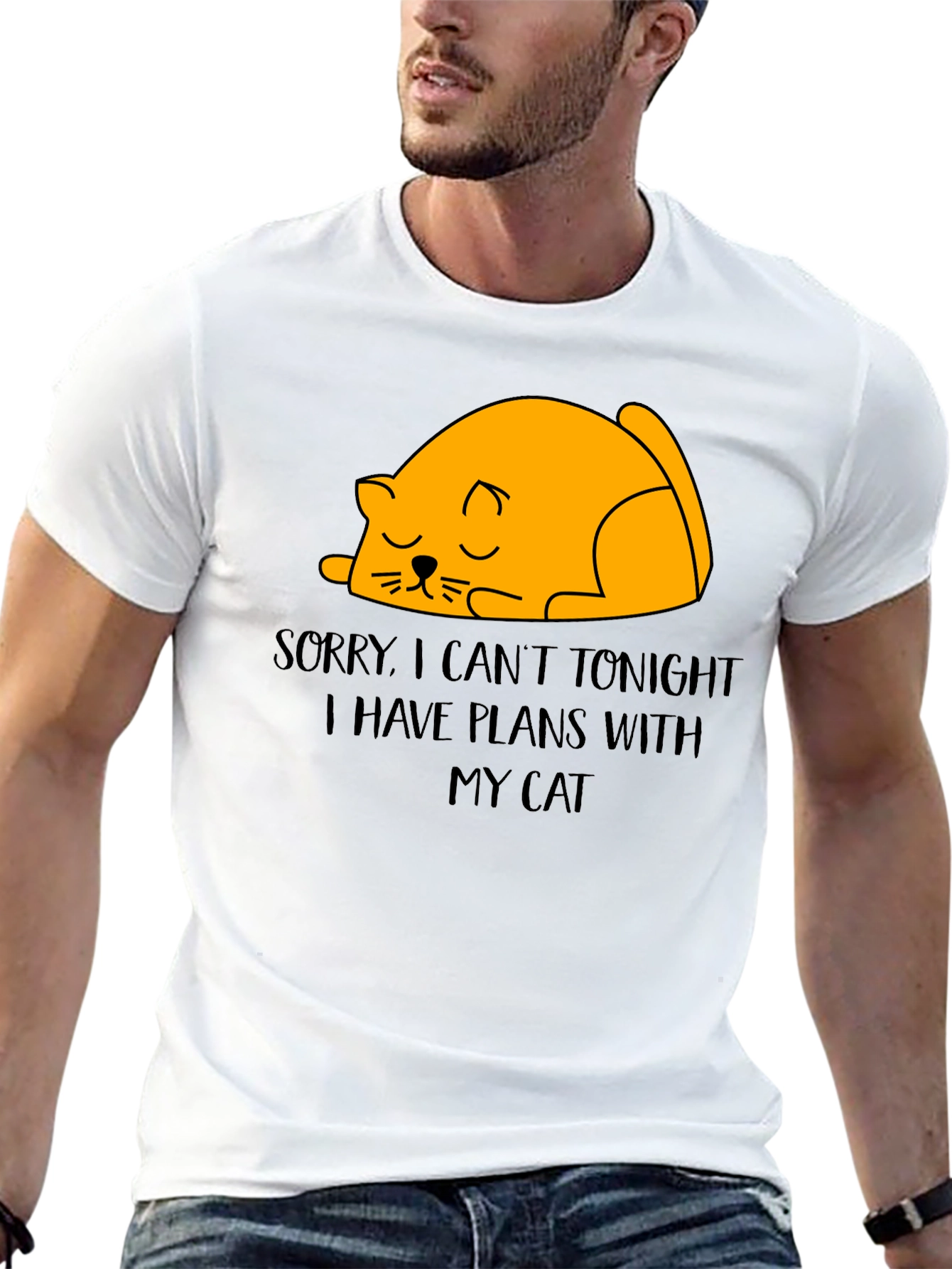 Black Funny Cat Plans T-Shirt - Sorry, Can't Tonight view 13