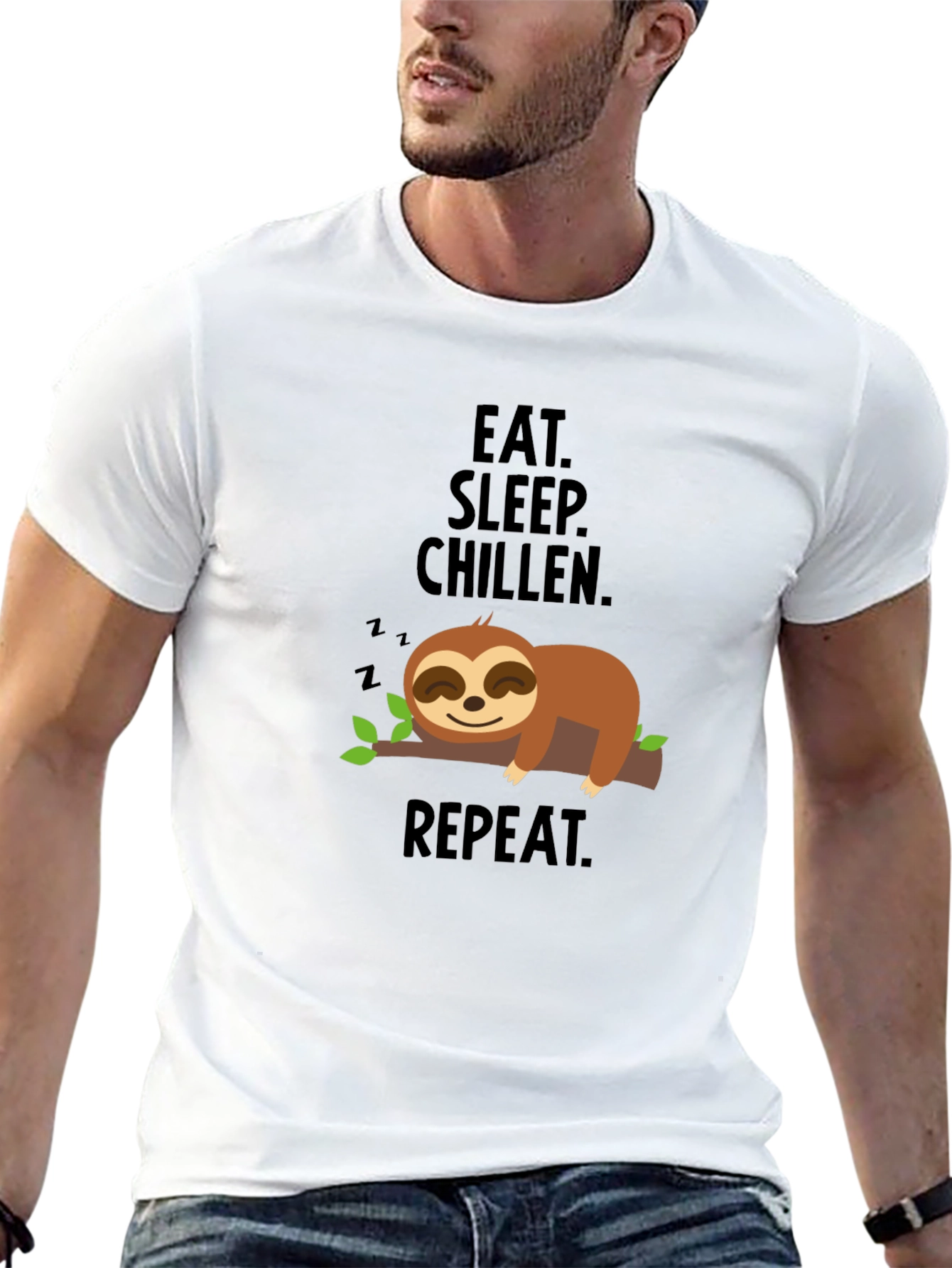 Black Eat Sleep Chillen Sloth Graphic T-Shirt view 13