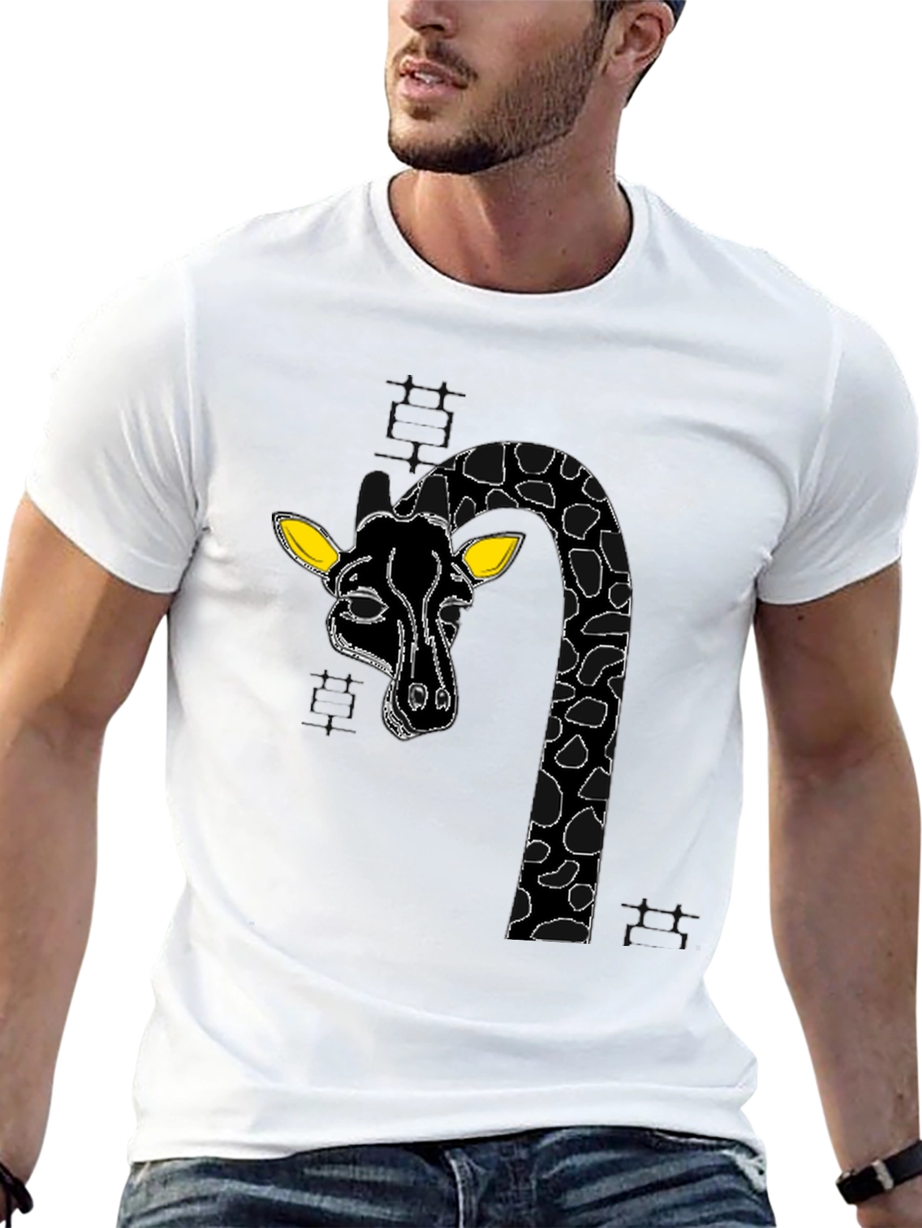Black Giraffe Graphic Tee - Quirky Black Cotton T-Shirt view 13