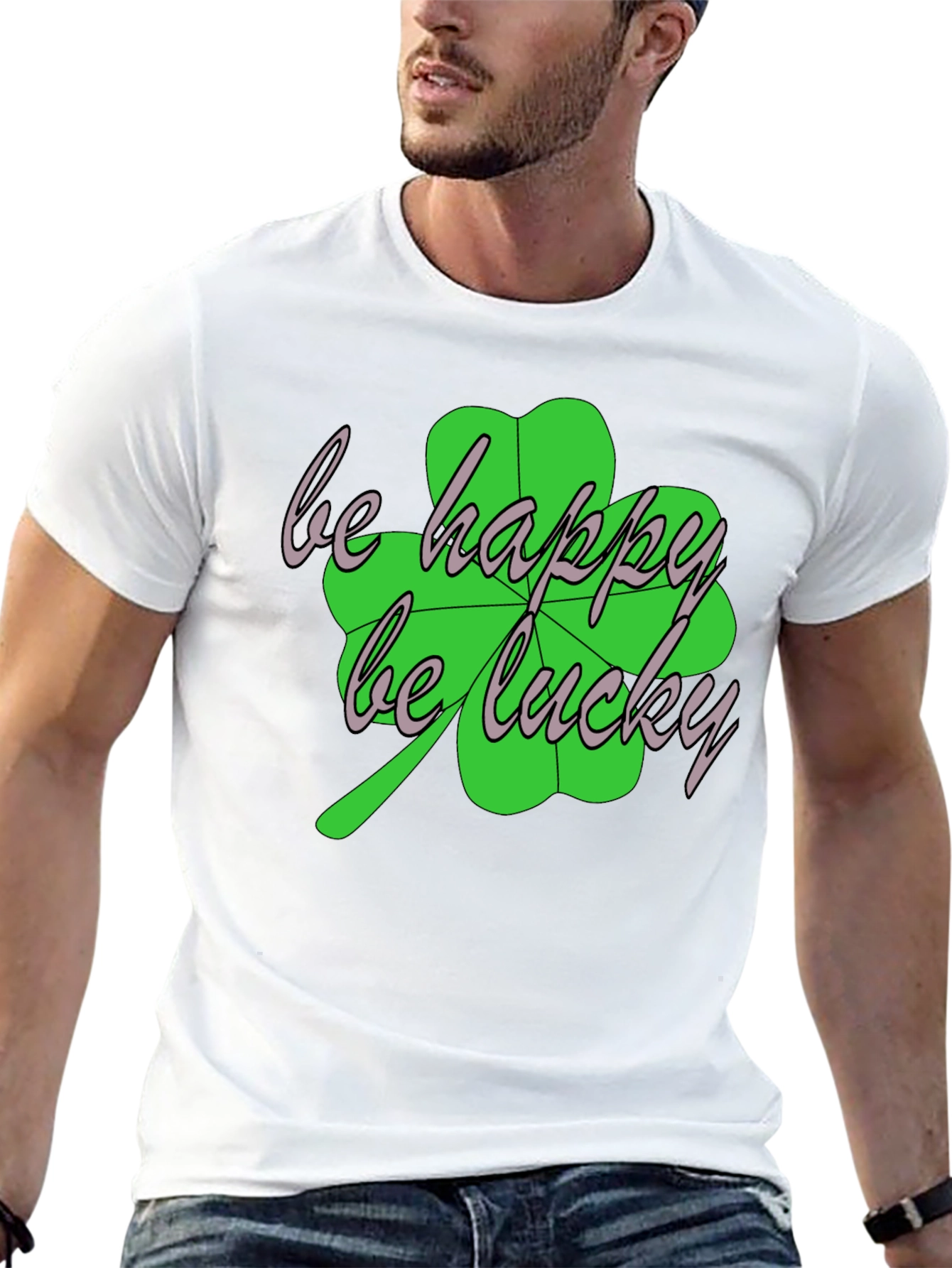 Black Lucky Clover Graphic Tee - Be Happy, Be Lucky T-Shirt view 13