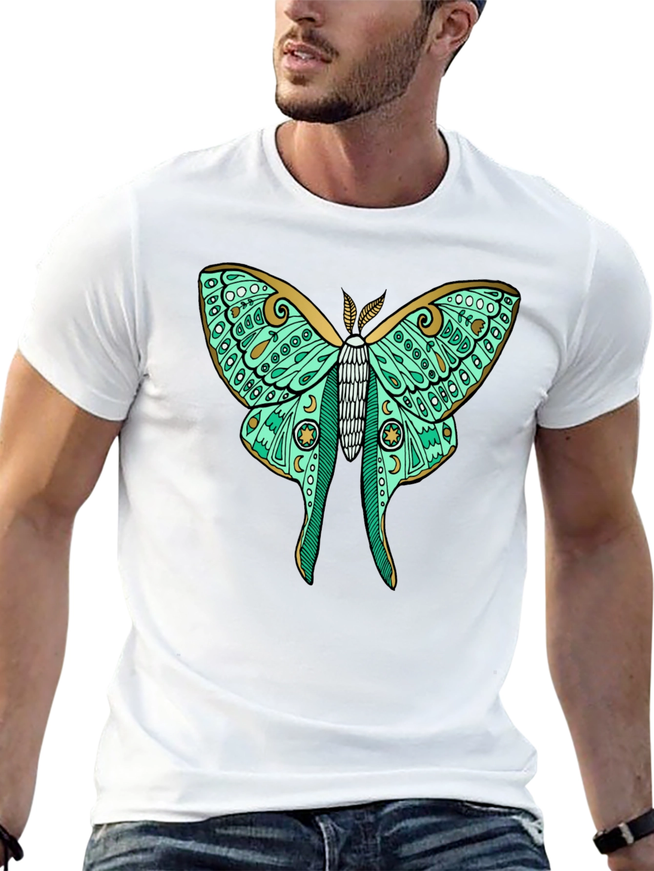Black Luna Moth Graphic Tee - Black Cotton T-Shirt view 13