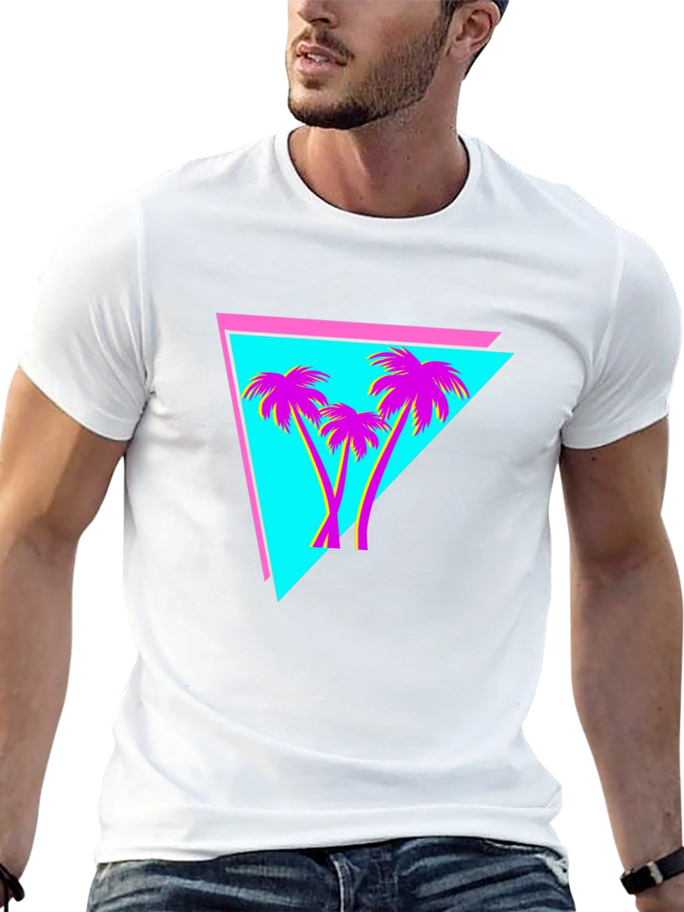 Black Retro Palm Tree Triangle Tee view 13