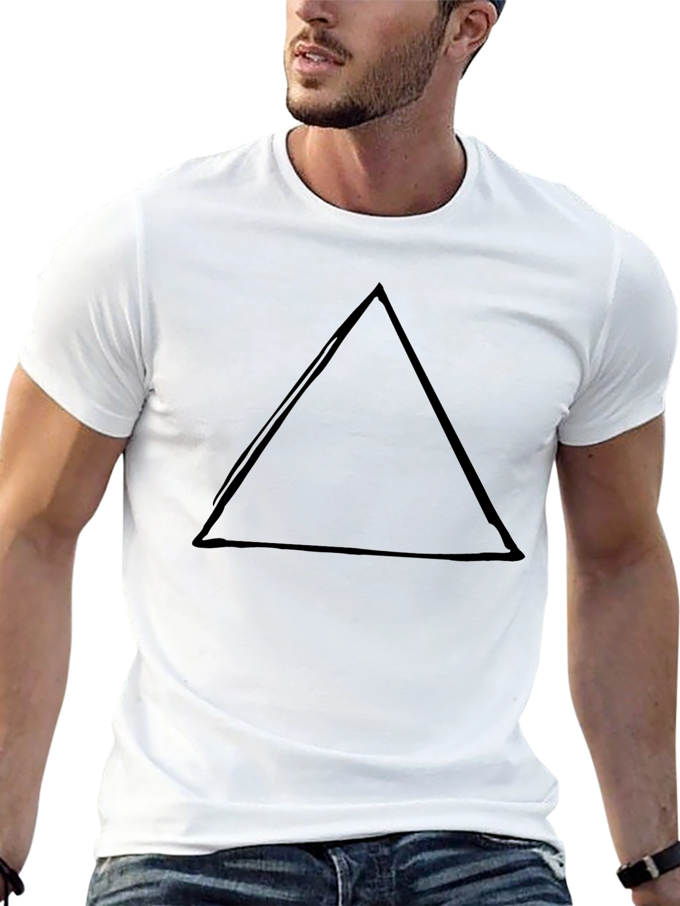 Black Minimalist Black T-Shirt with Triangle Design view 13