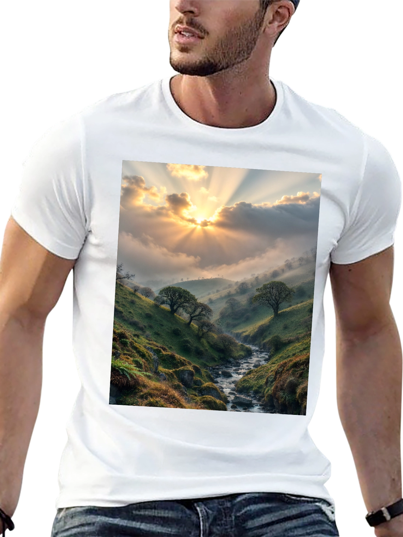 Black Sunlit Valley T-Shirt - Nature Scenery Tee view 13