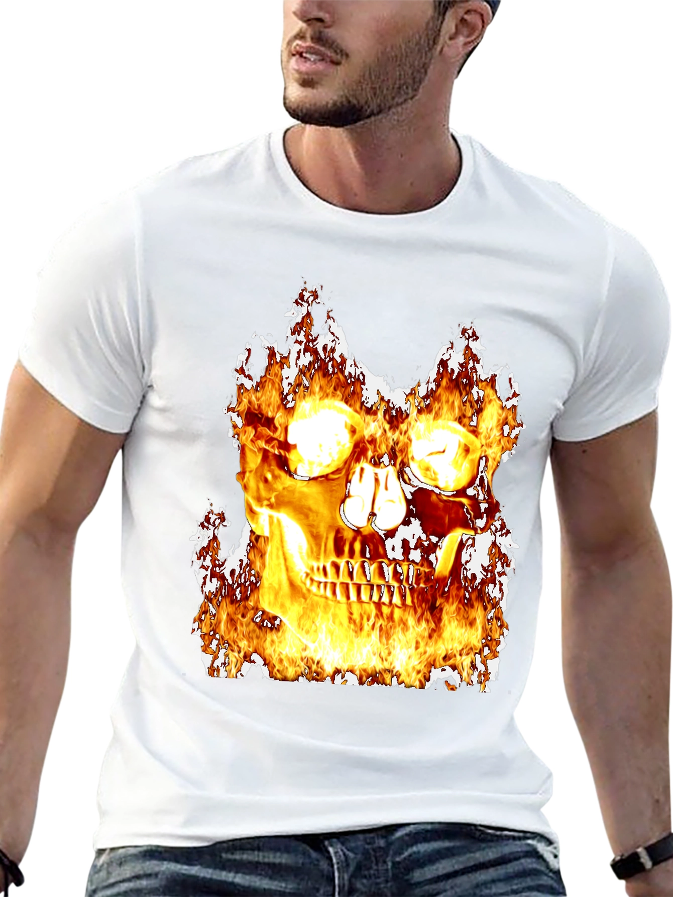 Black Fiery Skull Graphic Black T-Shirt view 13