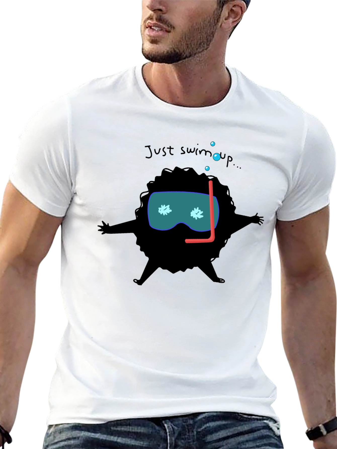 Black Funny Diver Cartoon Black T-Shirt view 13
