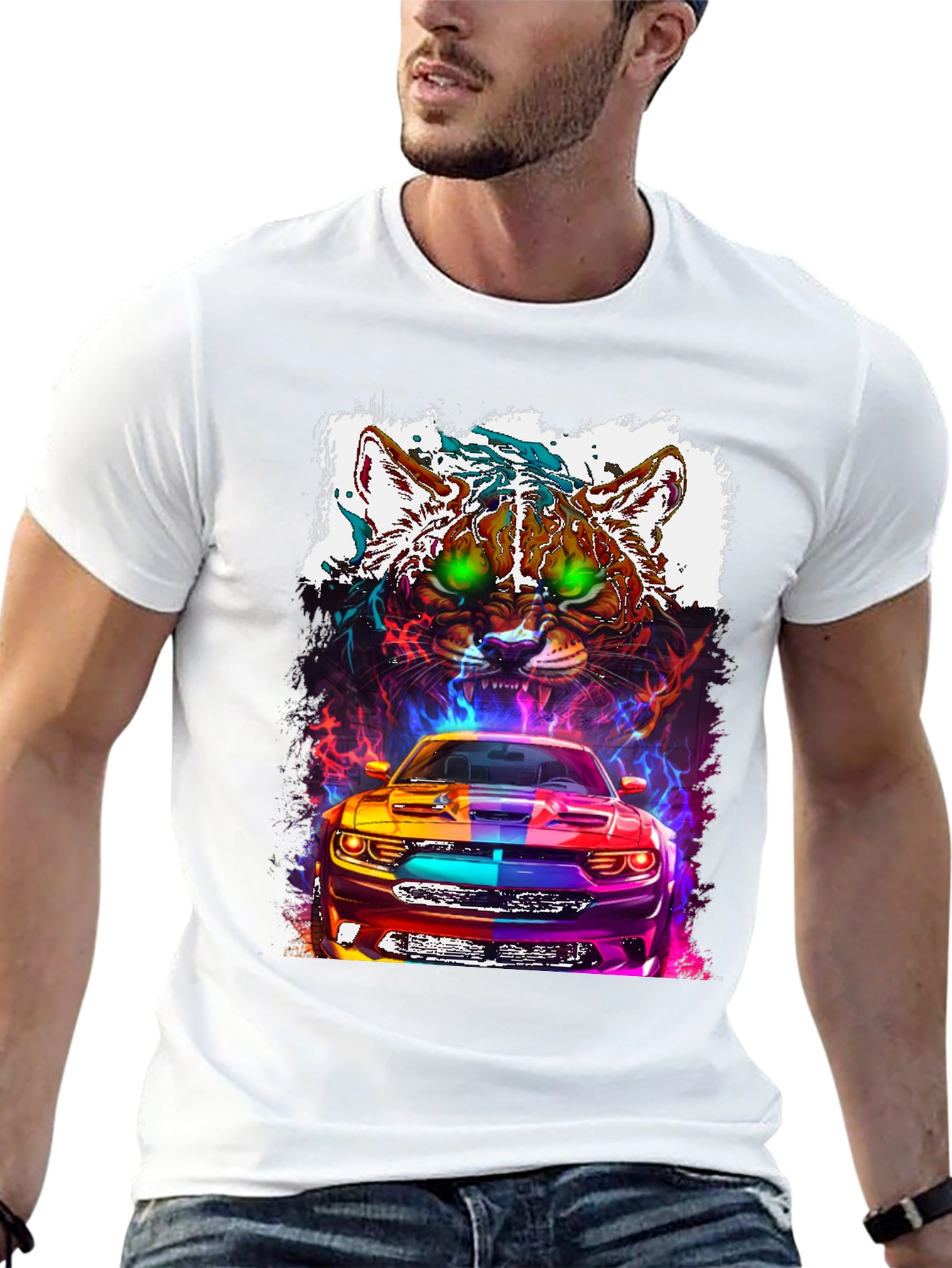 Black Car and Cat Graphic Tee - Cool Design view 13
