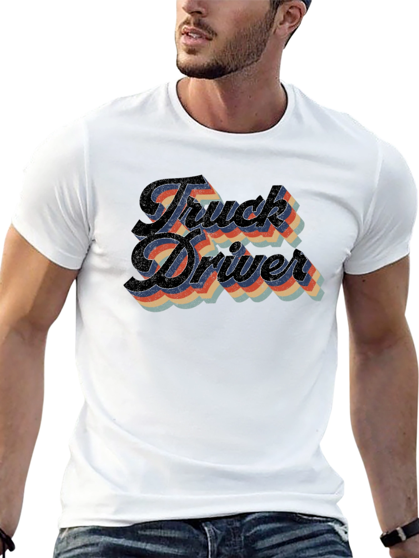 Black Truck Driver Retro Style T-Shirt view 13
