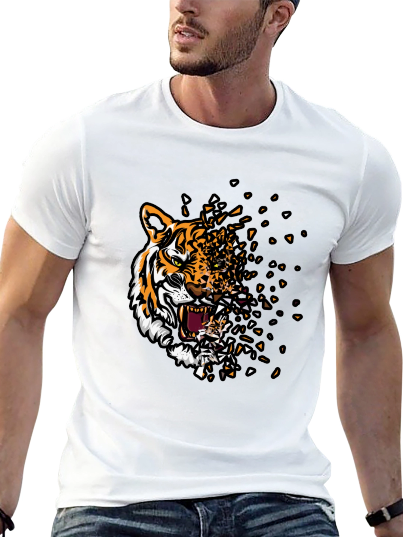 Black Tiger Graphic Print Men's Black T-Shirt view 13