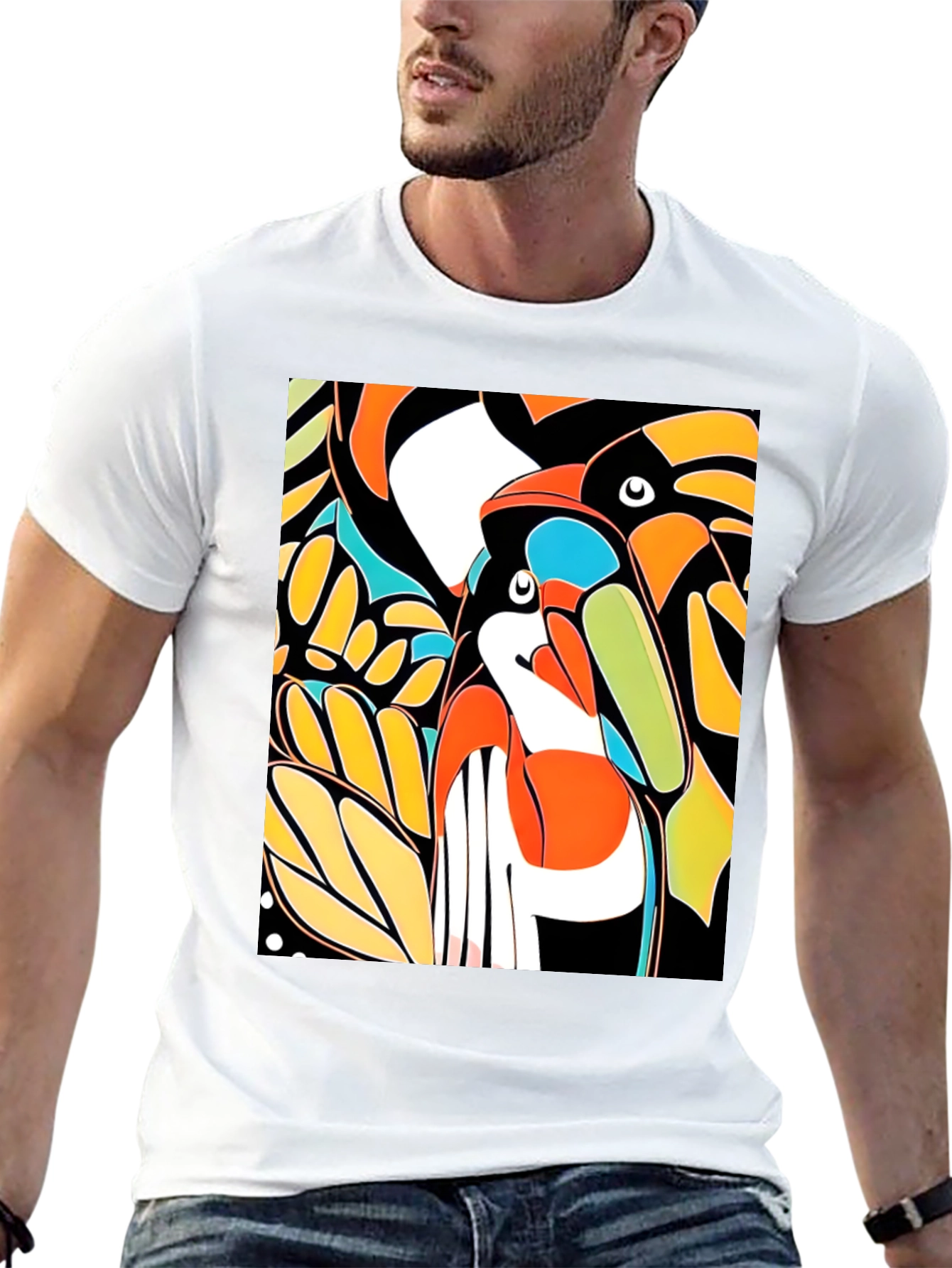 Black Abstract Toucan Print Black T-Shirt view 13