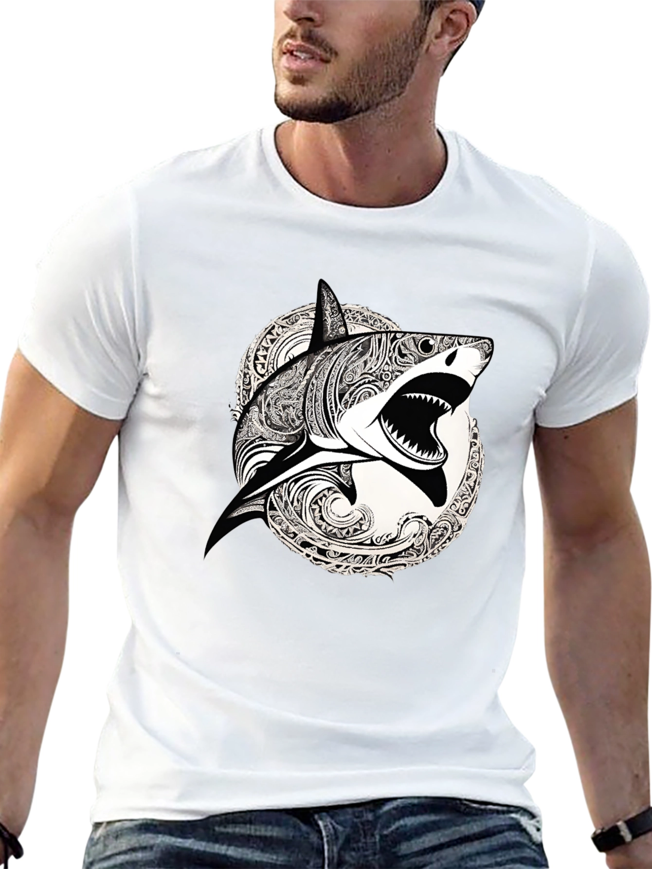 Black Shark Graphic Print Black T-Shirt view 13