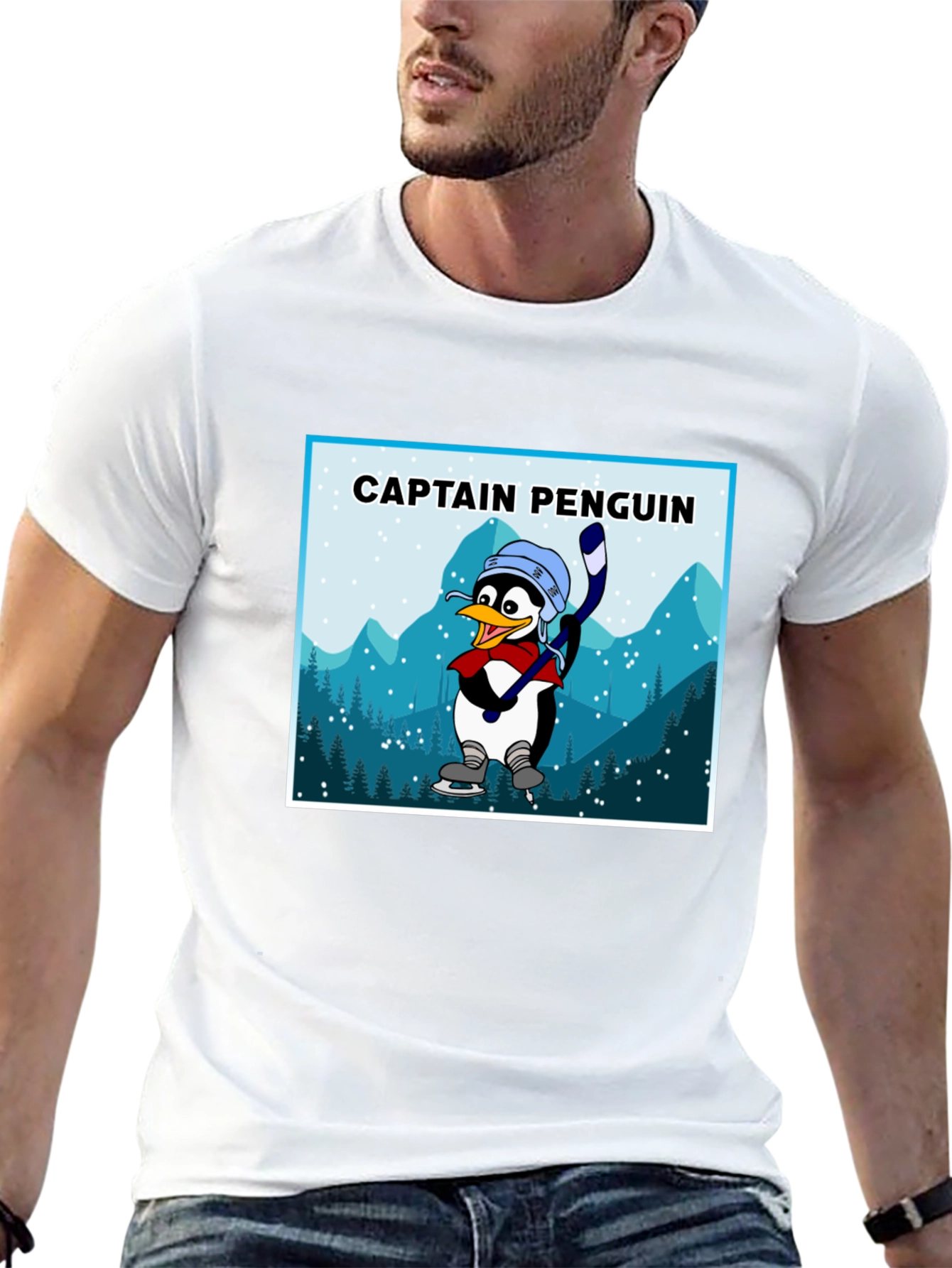 Black Captain Penguin Graphic Tee - Black Cotton T-Shirt view 13