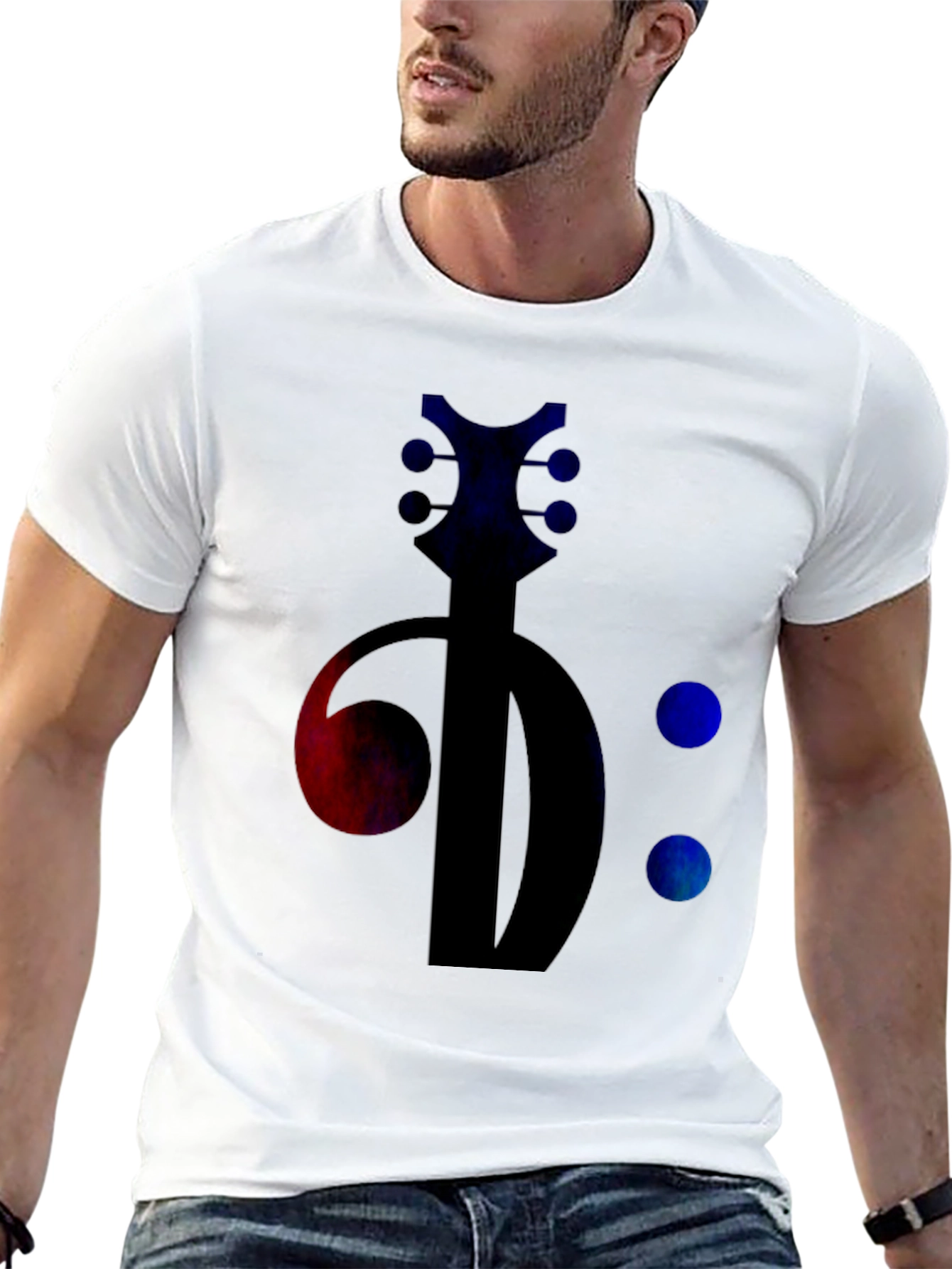 Black Bass Clef Guitar Tee - Music Lover's Black T-Shirt view 13