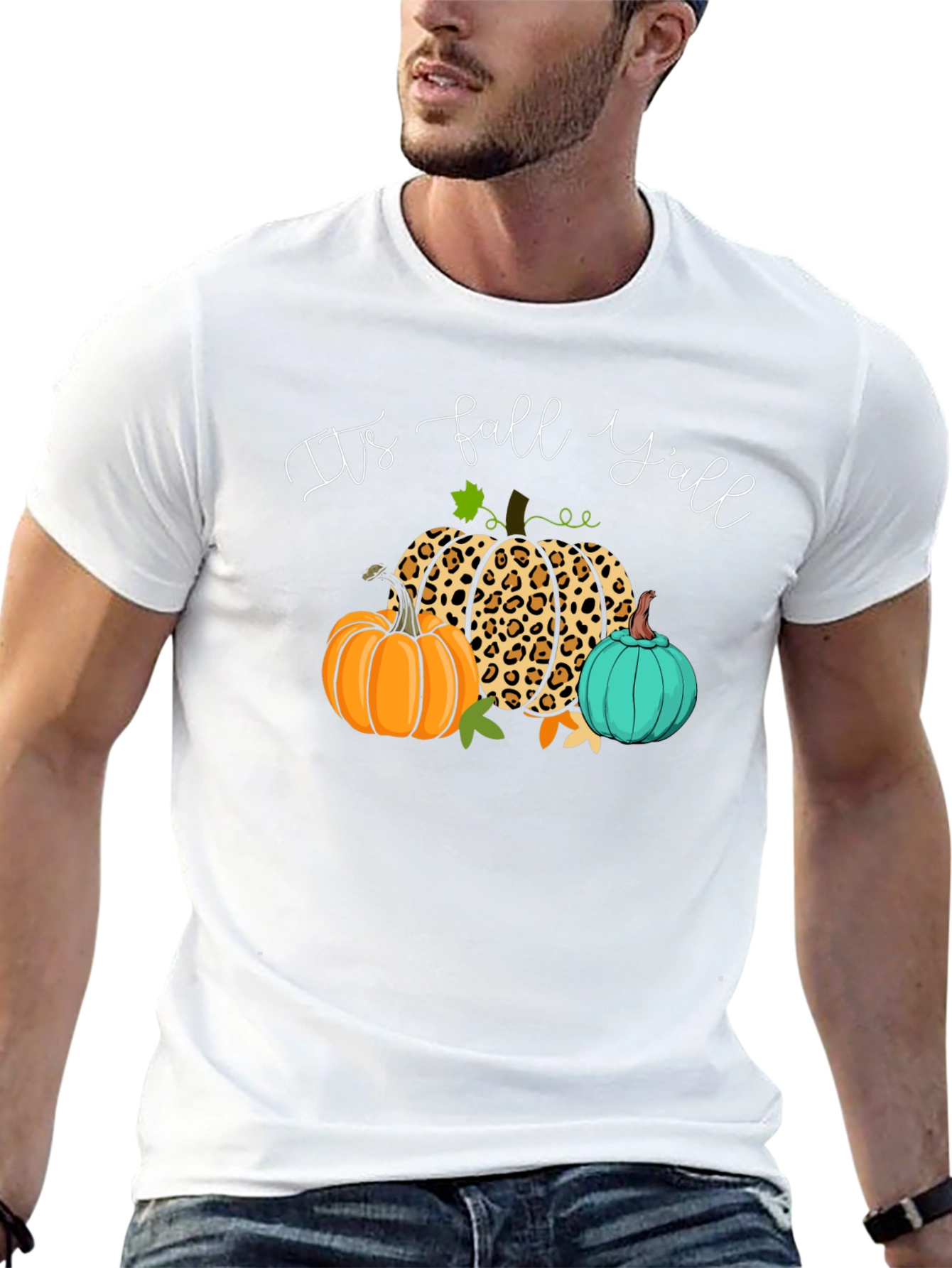 Black It's Fall Y'all Pumpkin Leopard T-Shirt view 13