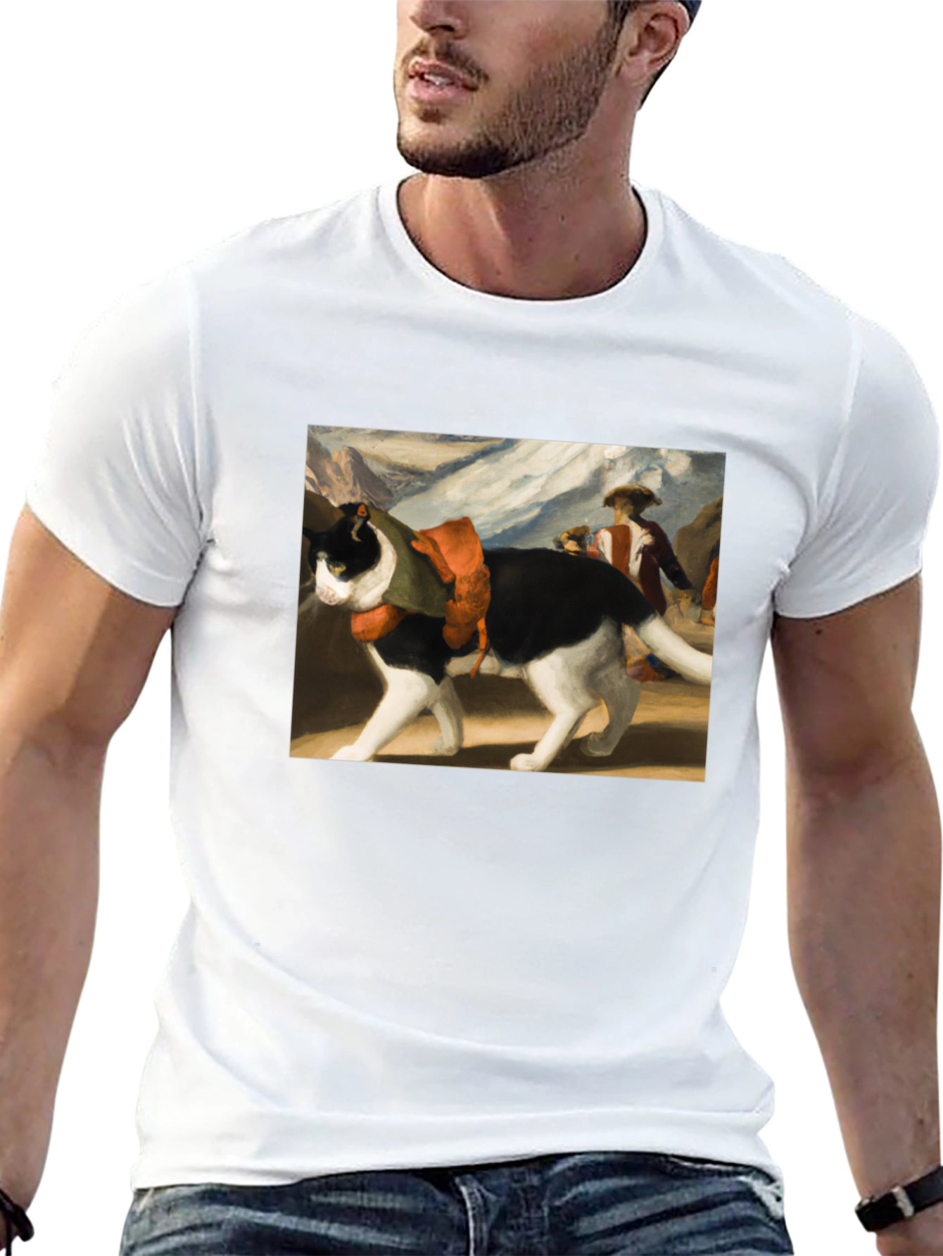 Black Artistic Cat Graphic Tee - Black view 13