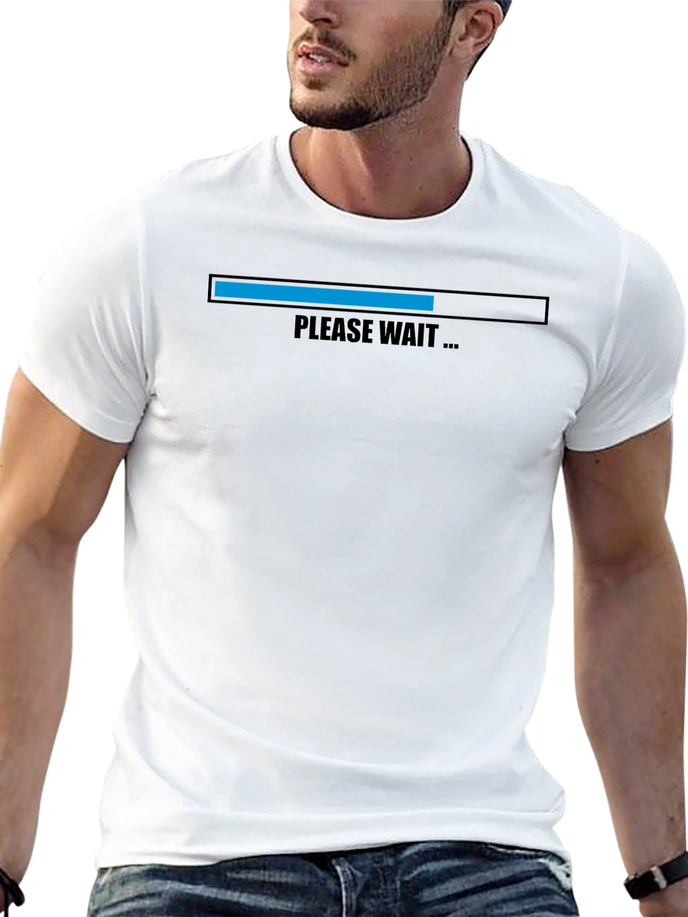 Black Men's Black "Please Wait" Graphic Tee view 13