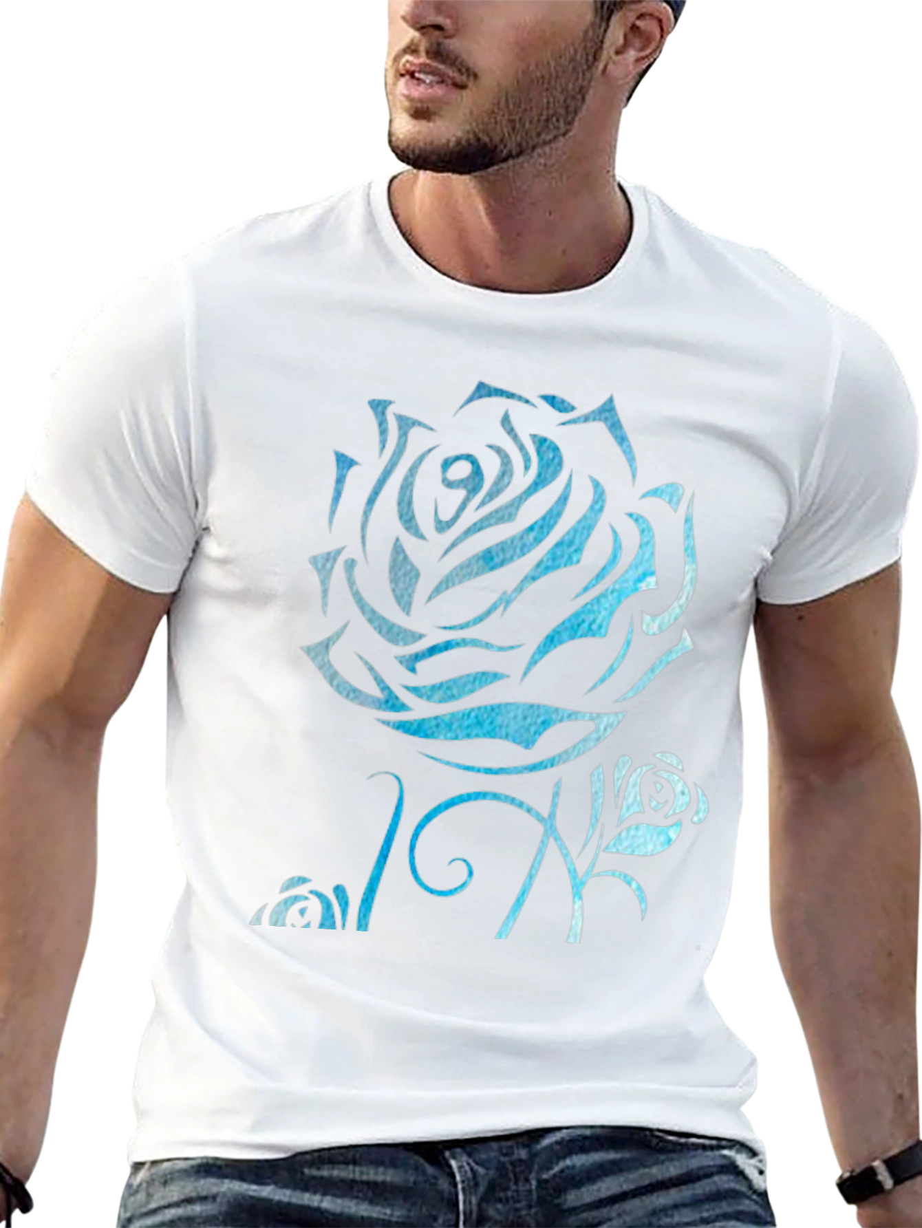 Black Blue Rose Graphic Black T-Shirt view 13