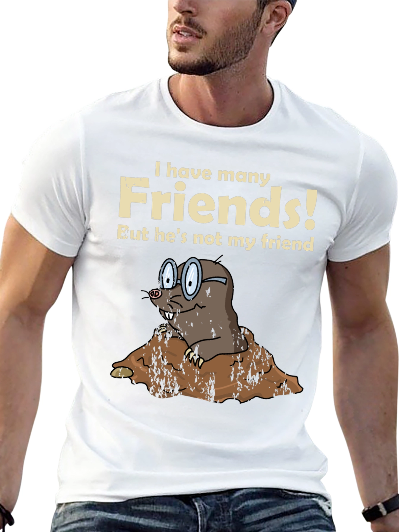 Black Funny Mole Graphic T-Shirt - "I Have Many Friends!" view 13