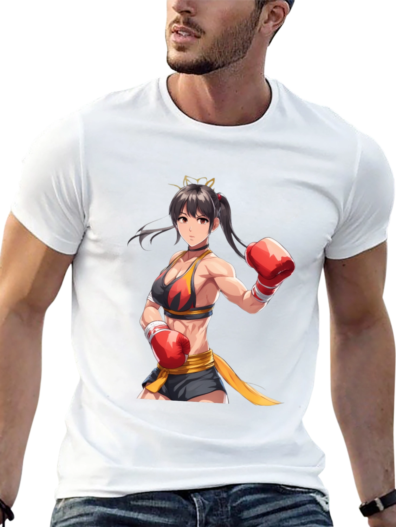 Black Anime Boxer Graphic Tee - Black Short Sleeve Shirt view 13