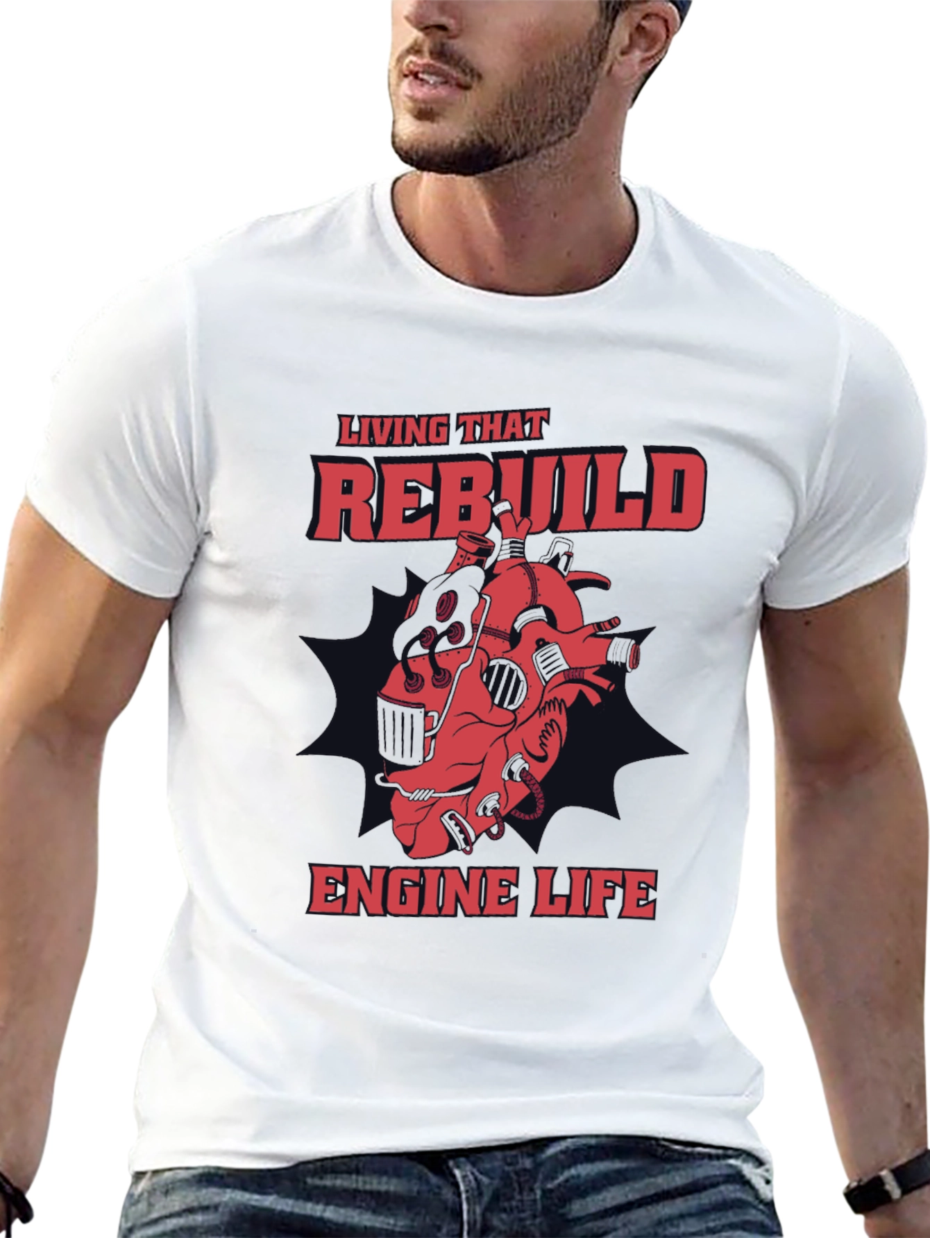 Black Rebuild Engine Life Graphic T-Shirt view 13