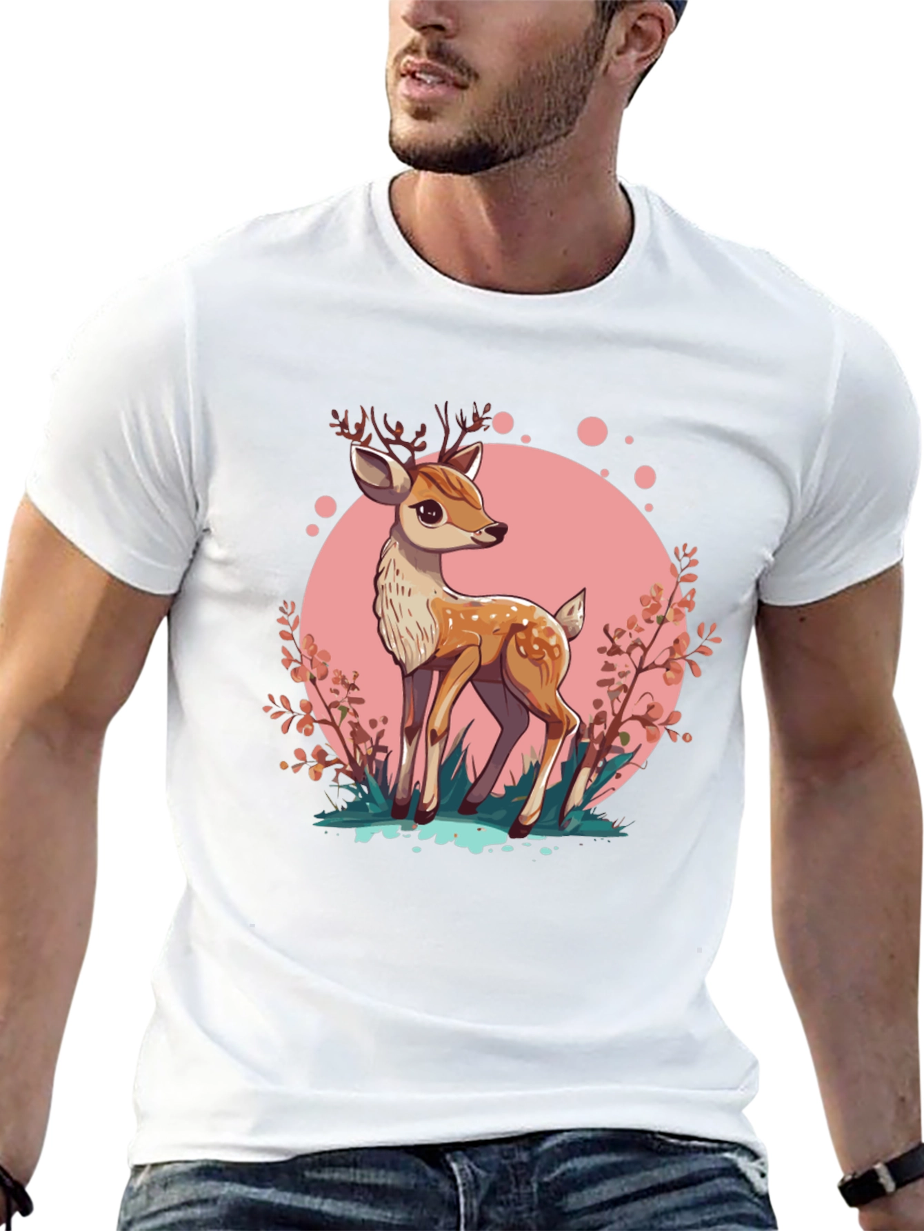Black Cute Deer Graphic Tee - Stylish Men's Black T-Shirt view 13