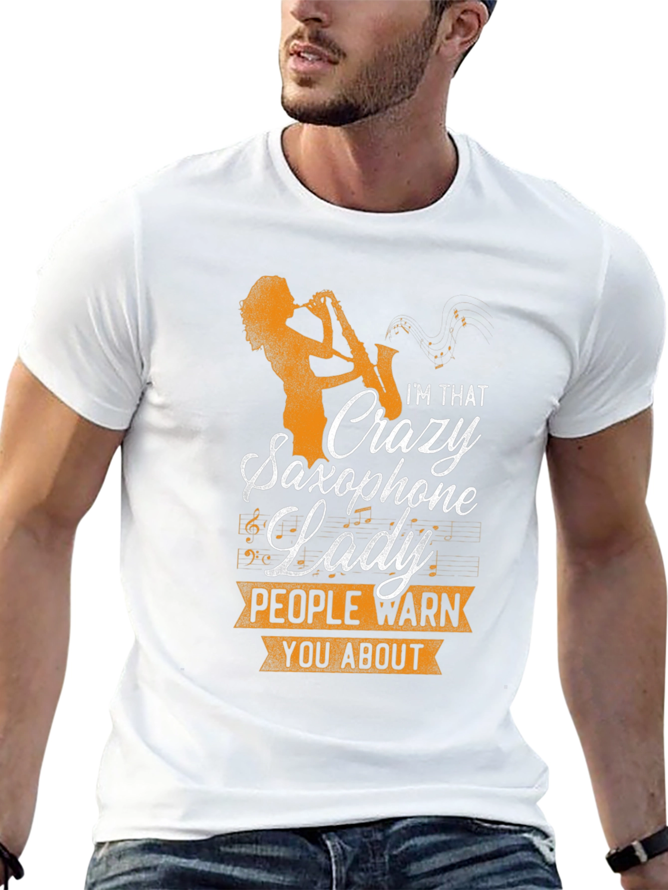 Black Crazy Saxophone Lady Graphic T-Shirt view 13