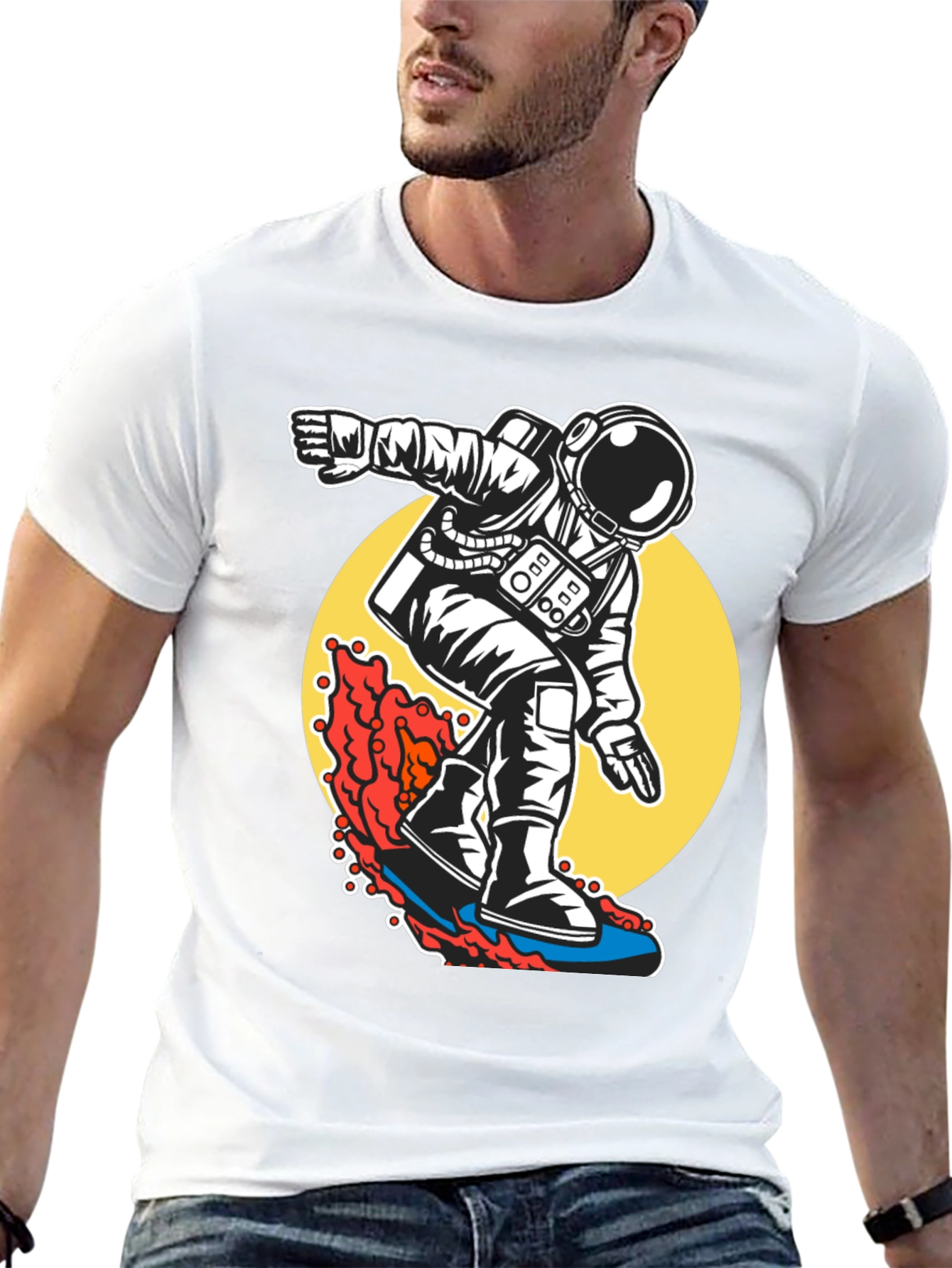 Black Surfing Astronaut T-Shirt - Ride the Waves of Space! view 13