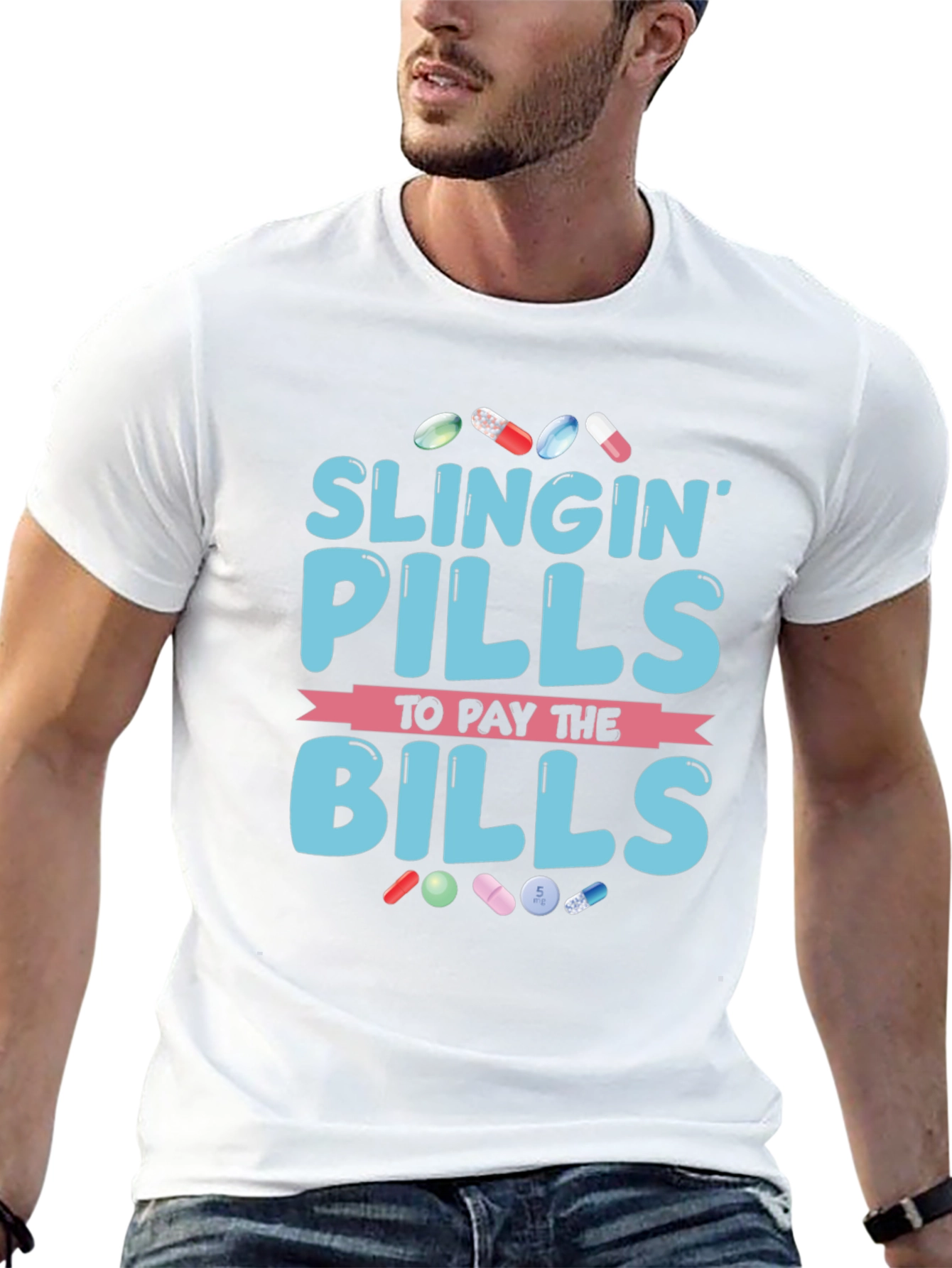 Black Slingin' Pills to Pay the Bills Graphic T-Shirt view 13
