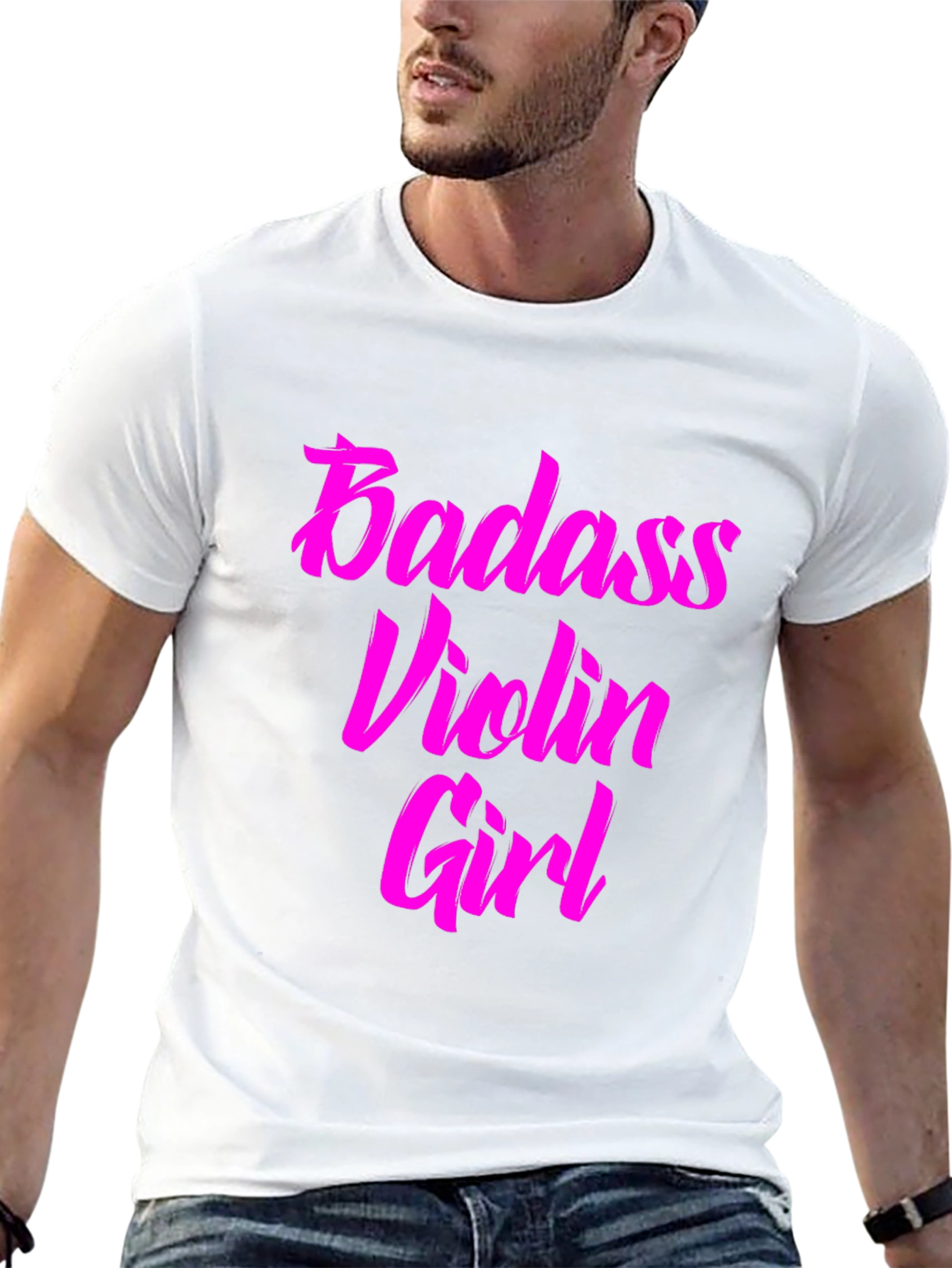 Black Badass Violin Girl Graphic Tee - Black Cotton T-Shirt view 13
