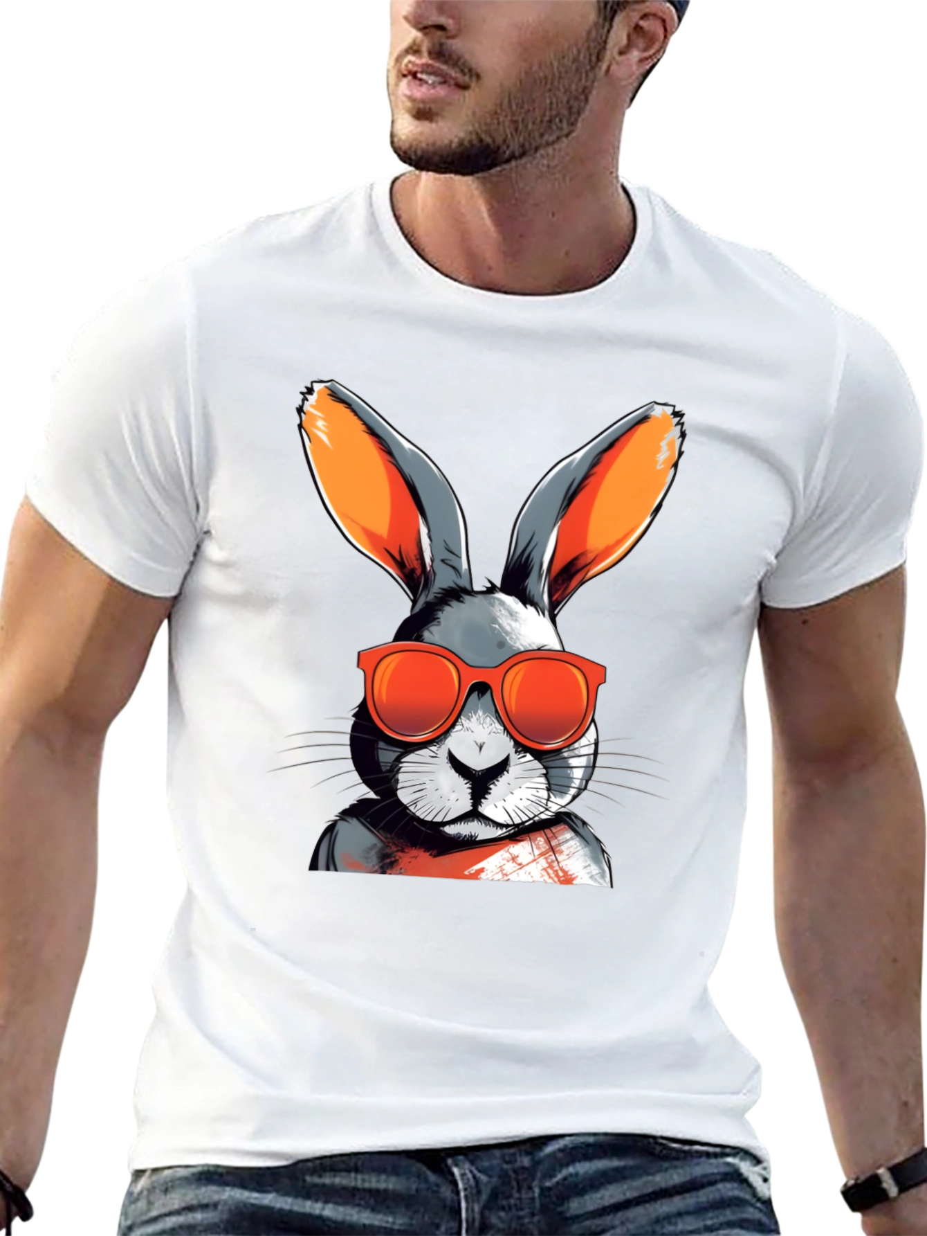 Black Cool Rabbit Graphic Tee - Black Cotton Blend view 13