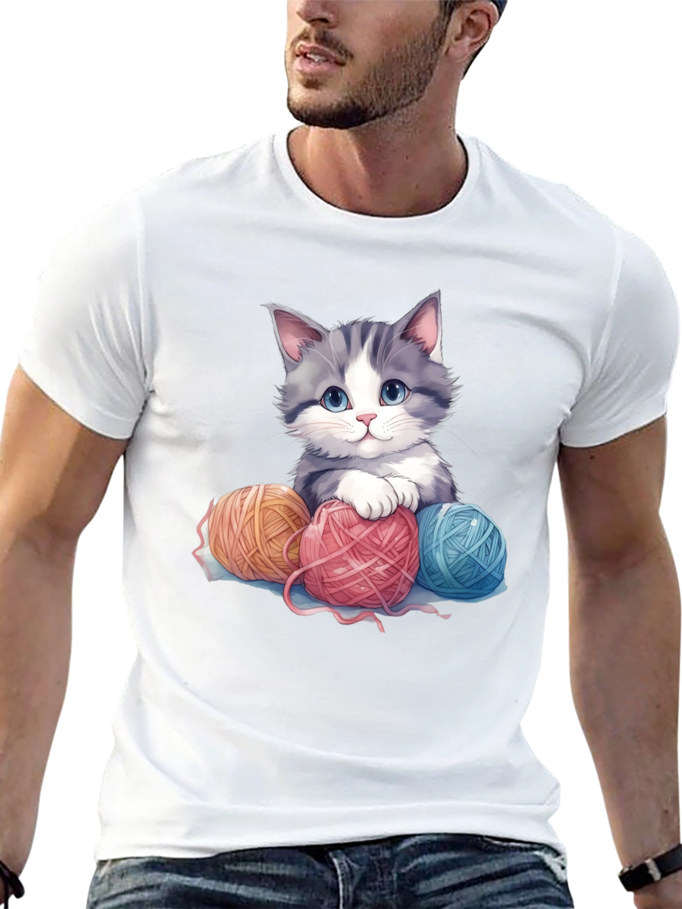 Black Cute Kitten & Yarn Balls Graphic Tee view 13