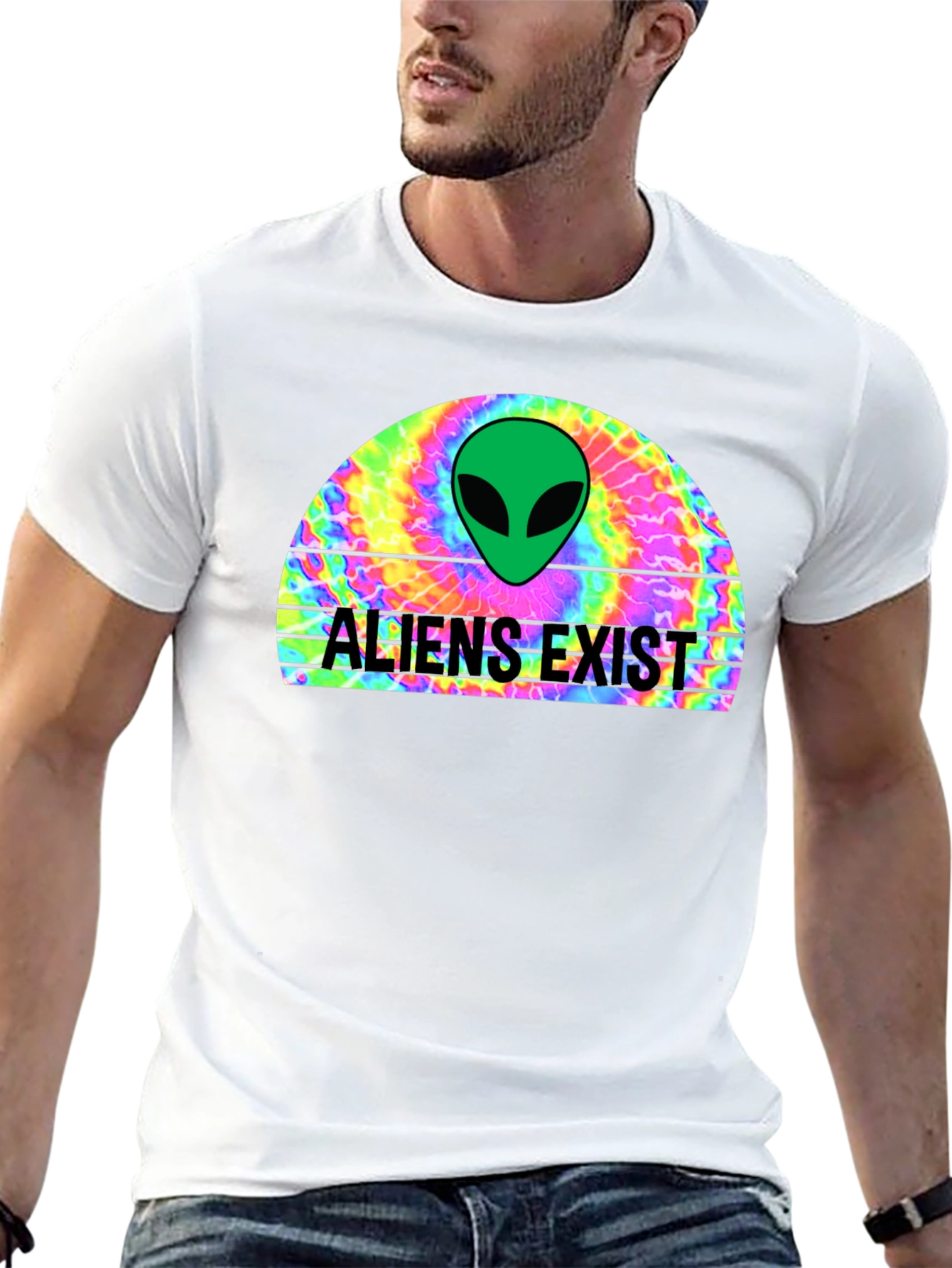 Black Aliens Exist Graphic T-Shirt - Retro Tie Dye Design view 13