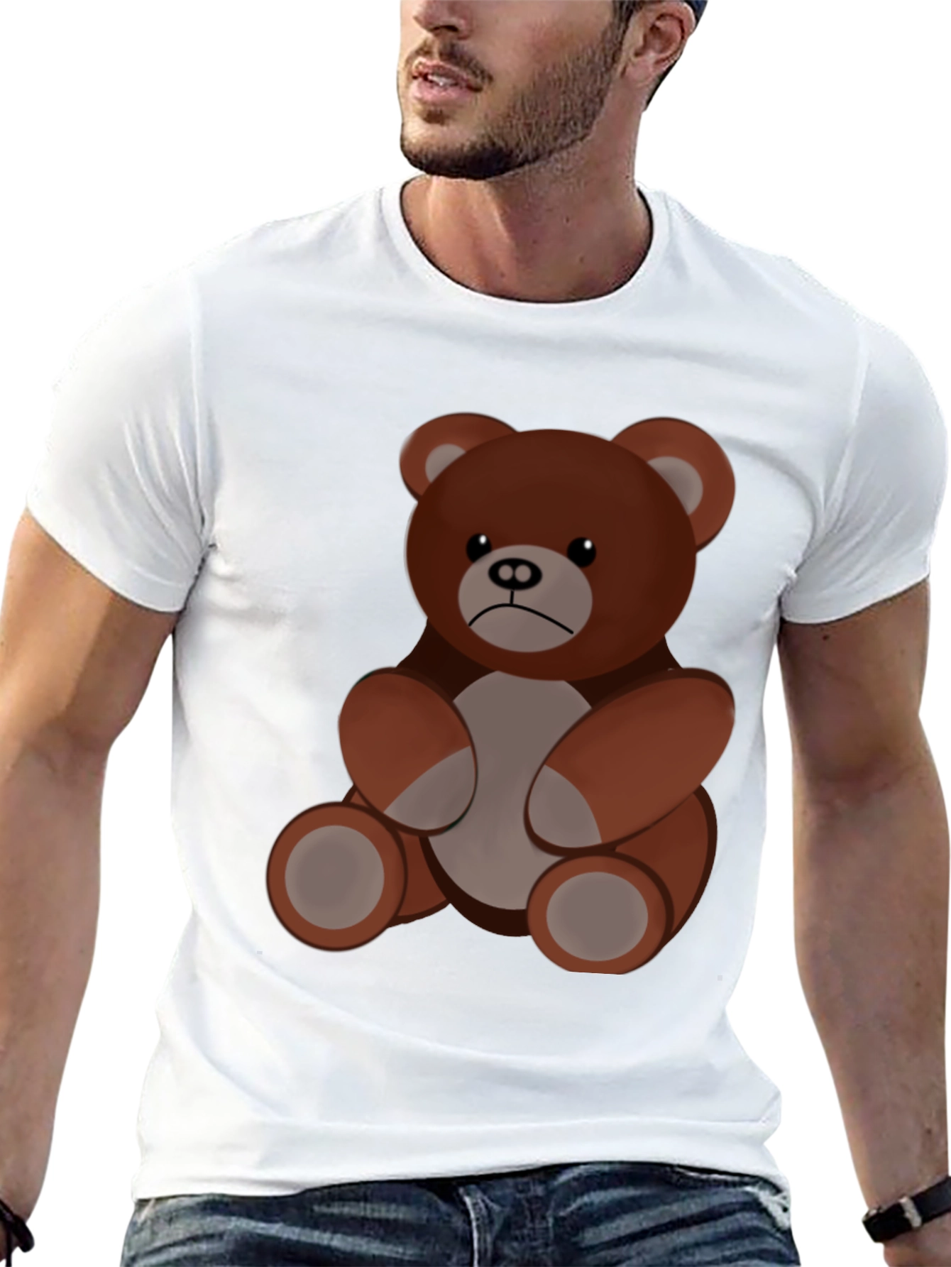Black Men's Black T-Shirt with Cartoon Bear view 13