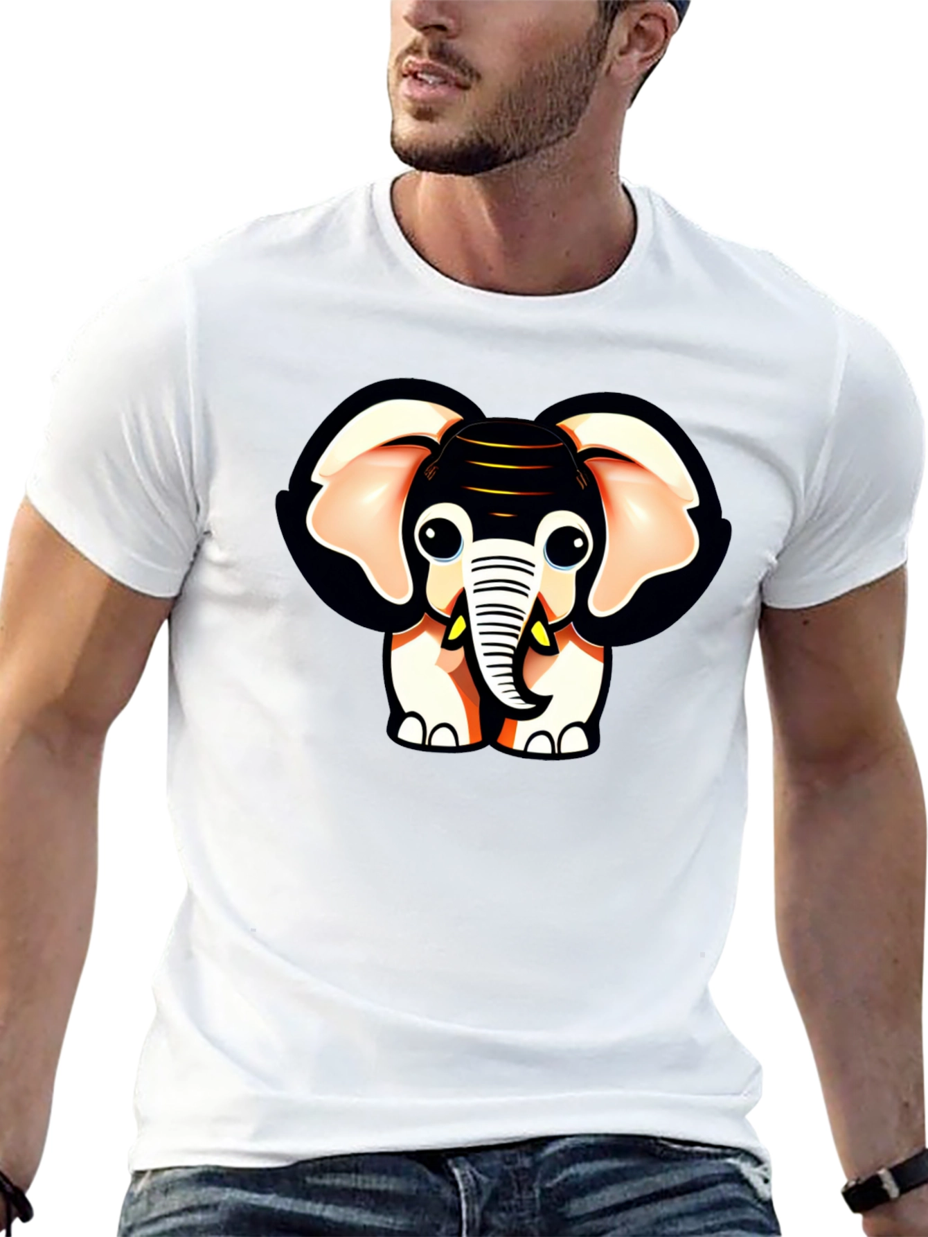 Black Cute Cartoon Elephant Graphic Black T-Shirt view 13