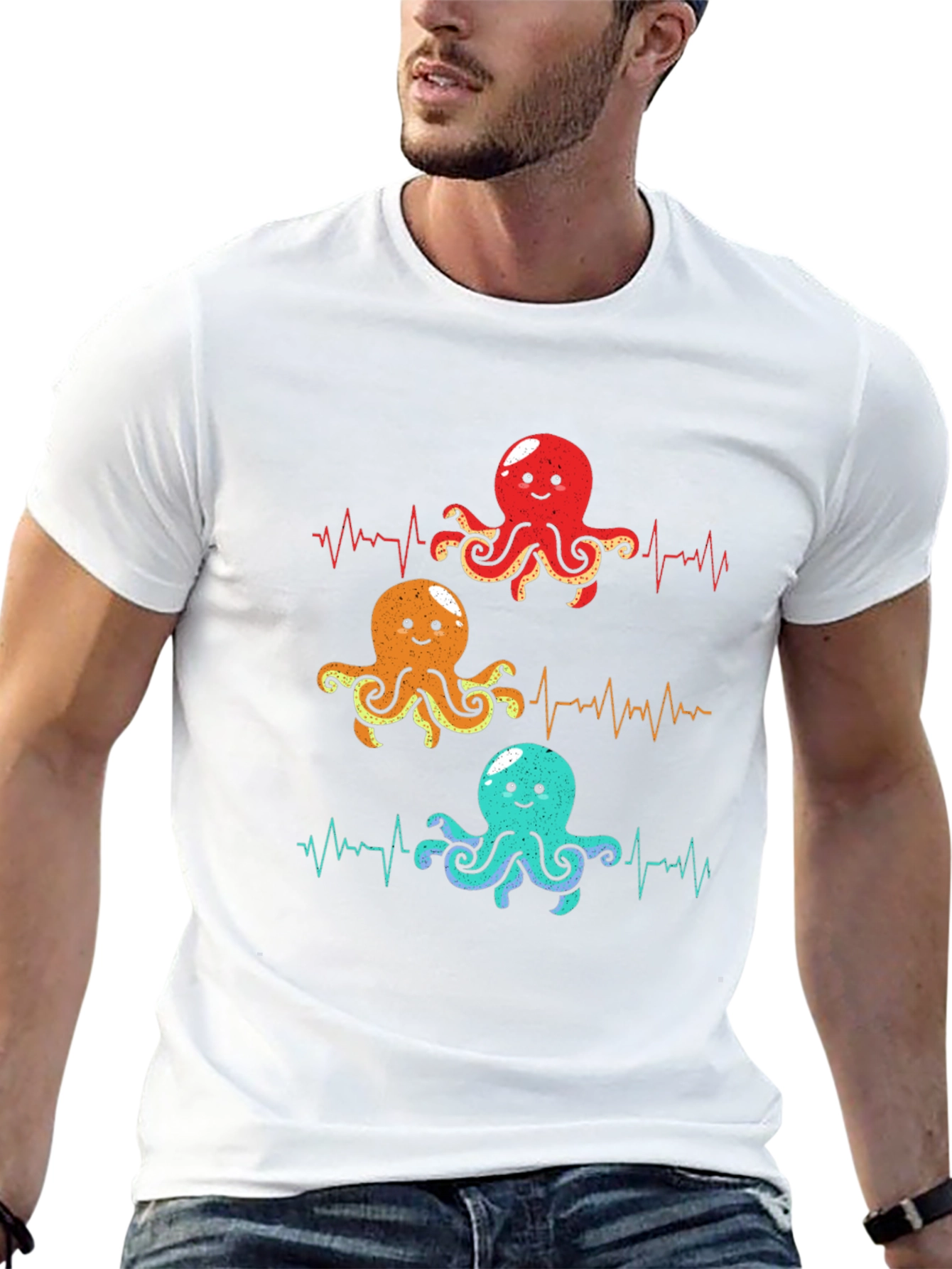 Black Octopus Heartbeat Graphic T-Shirt - Sea Life Tee view 13